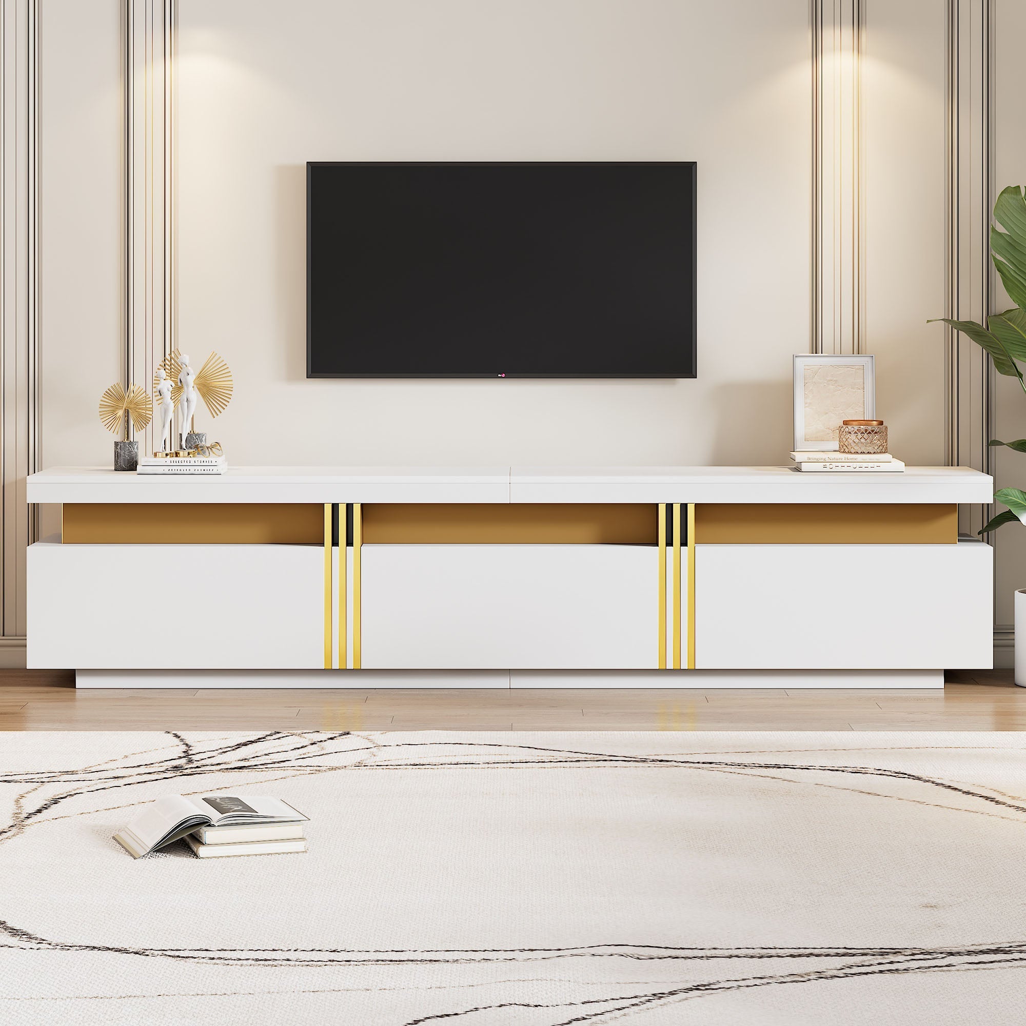 Logidon TV-meubel 200 cm marmerlook drie lades kabelmanagement