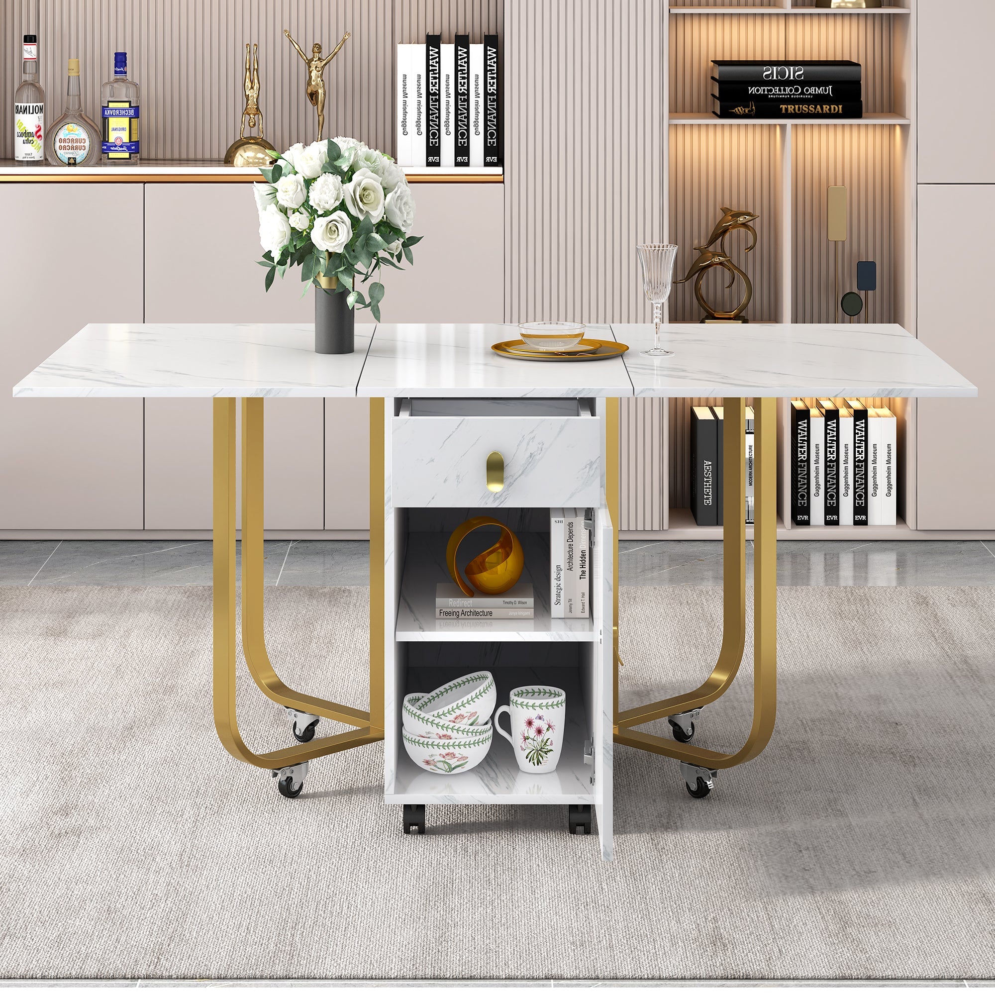 Logidon eettafelgroep 150x80 cm opklapbaar met 4 fluwelen stoelen groen