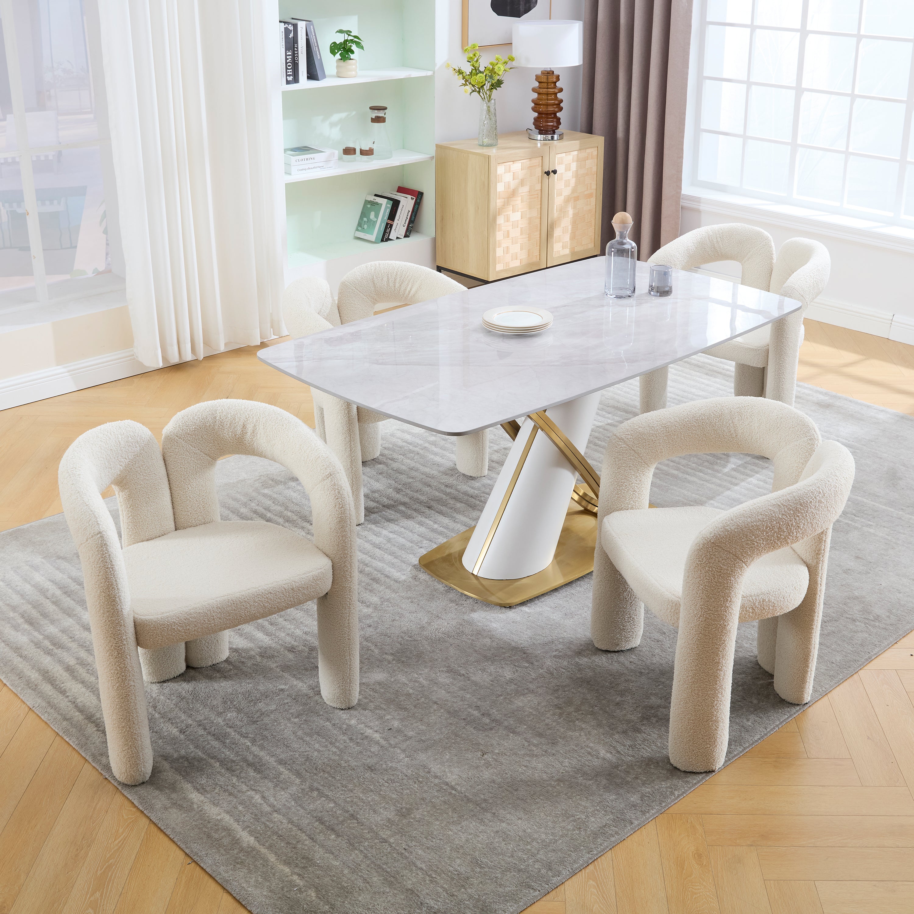 Logidon Premium Ergonomische Fauteuil Teddy Fluweel Beige Set 2