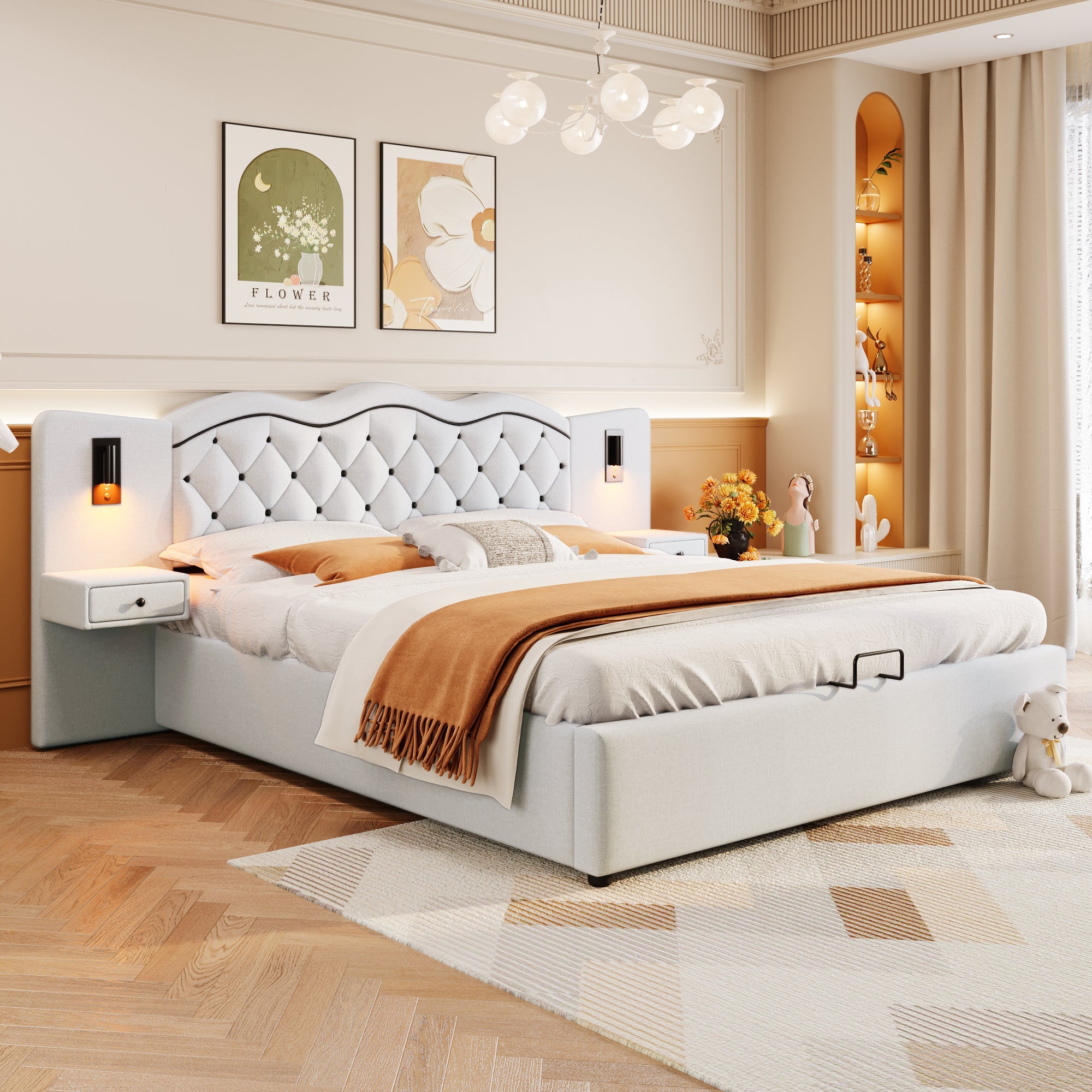 Logidon 180x200 beige plat bed met gestoffeerd hoofdeinde