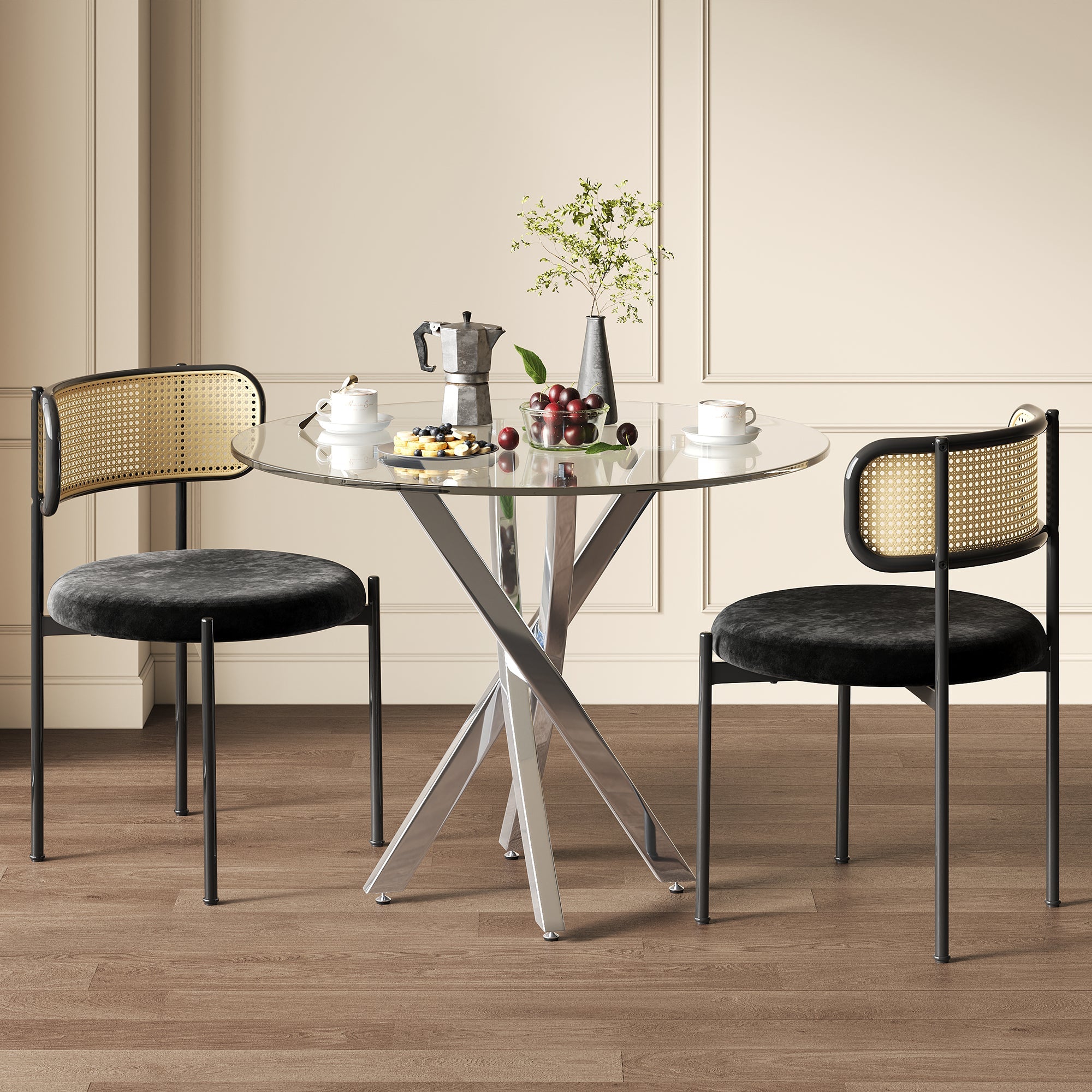 Logidon round dining table glass top 80x80cm silver modern design