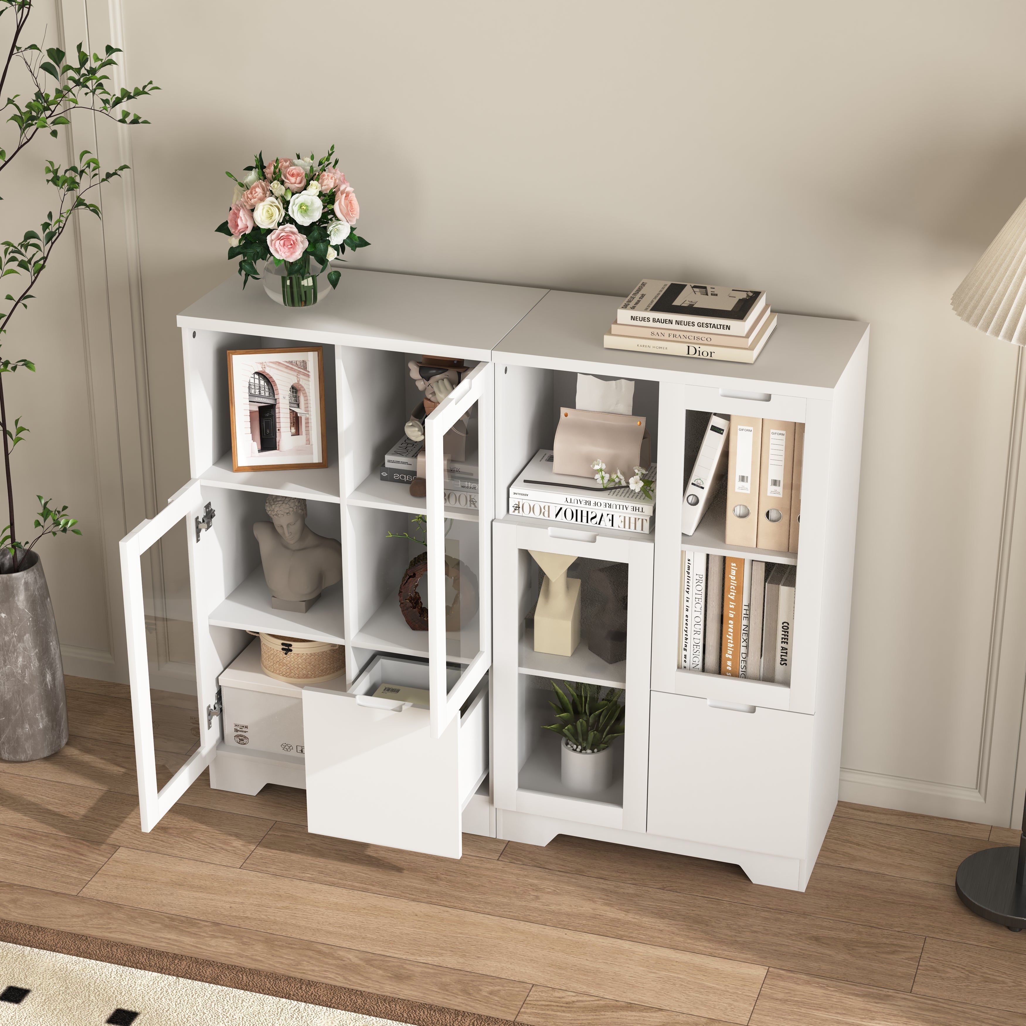 Logidon Witte MDF Kast Met Glazen Deurtjes En Lade 100cm