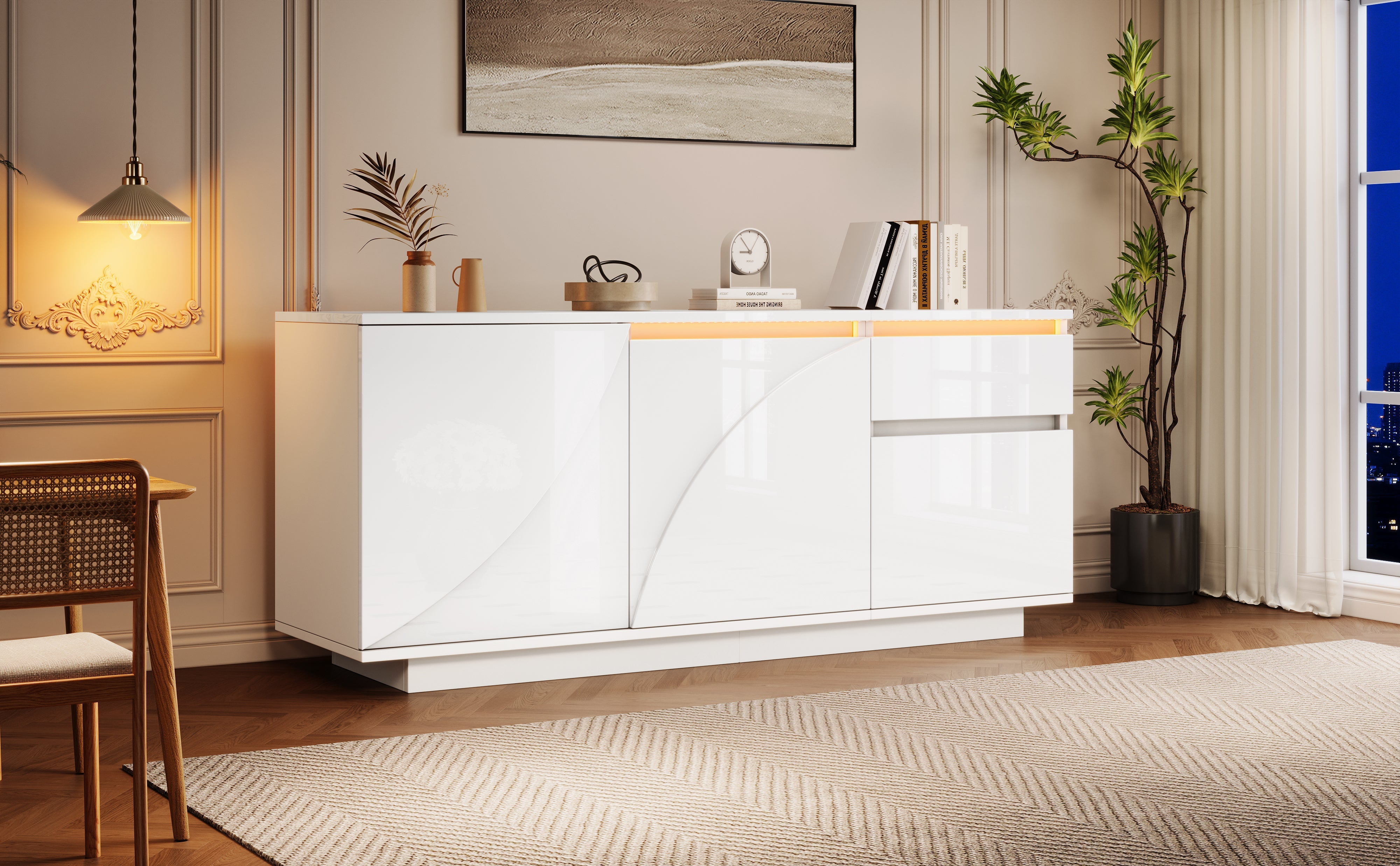Logidon 140 x 40 x 60 cm hoogglans dressoir wit met LED