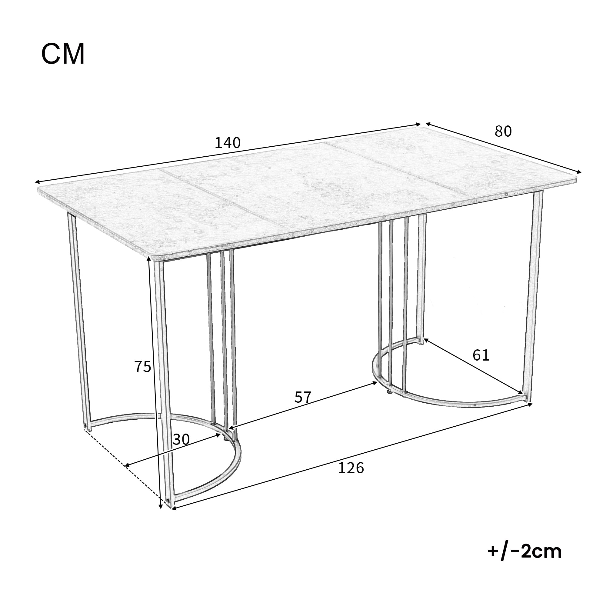 Logidon eettafel 140x80 cm grijs marmerpatroon verstelbare poten