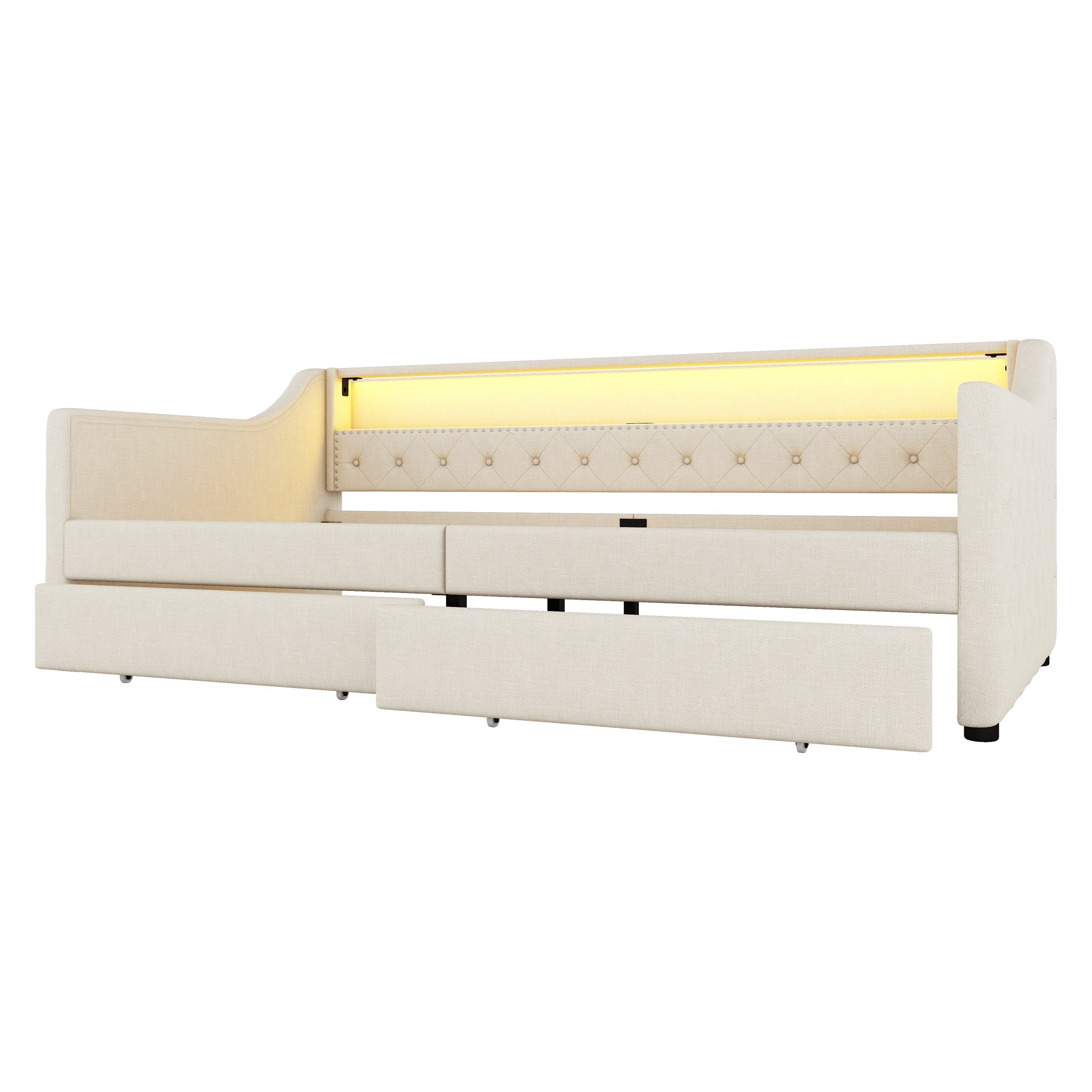 Logidon Daybed 90x200 beige slaapbank met lattenbodem USB-oplaadaansluiting
