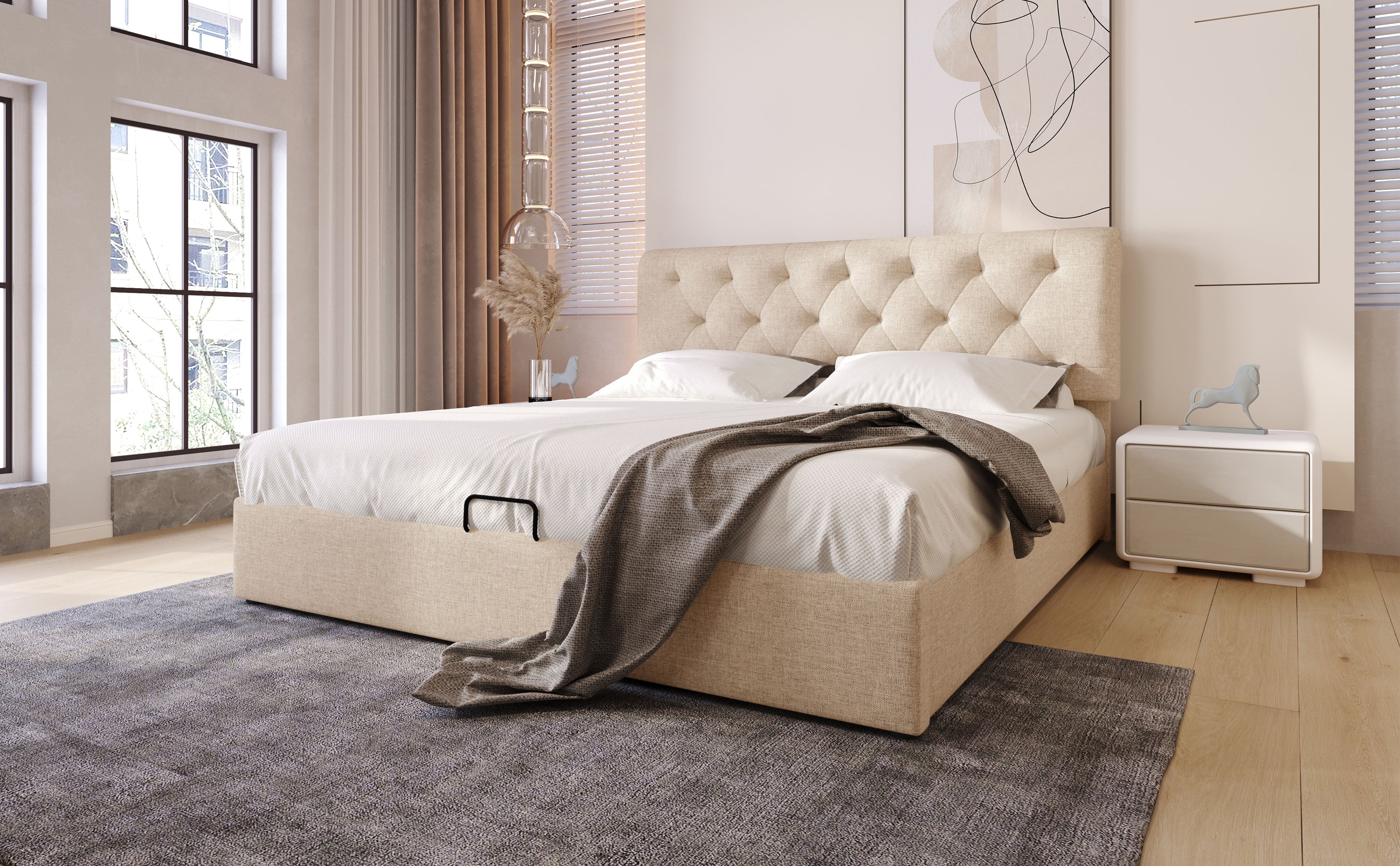 Logidon gestoffeerd bed 160x200 cm met opbergruimte, hoofdbord verstelbaar