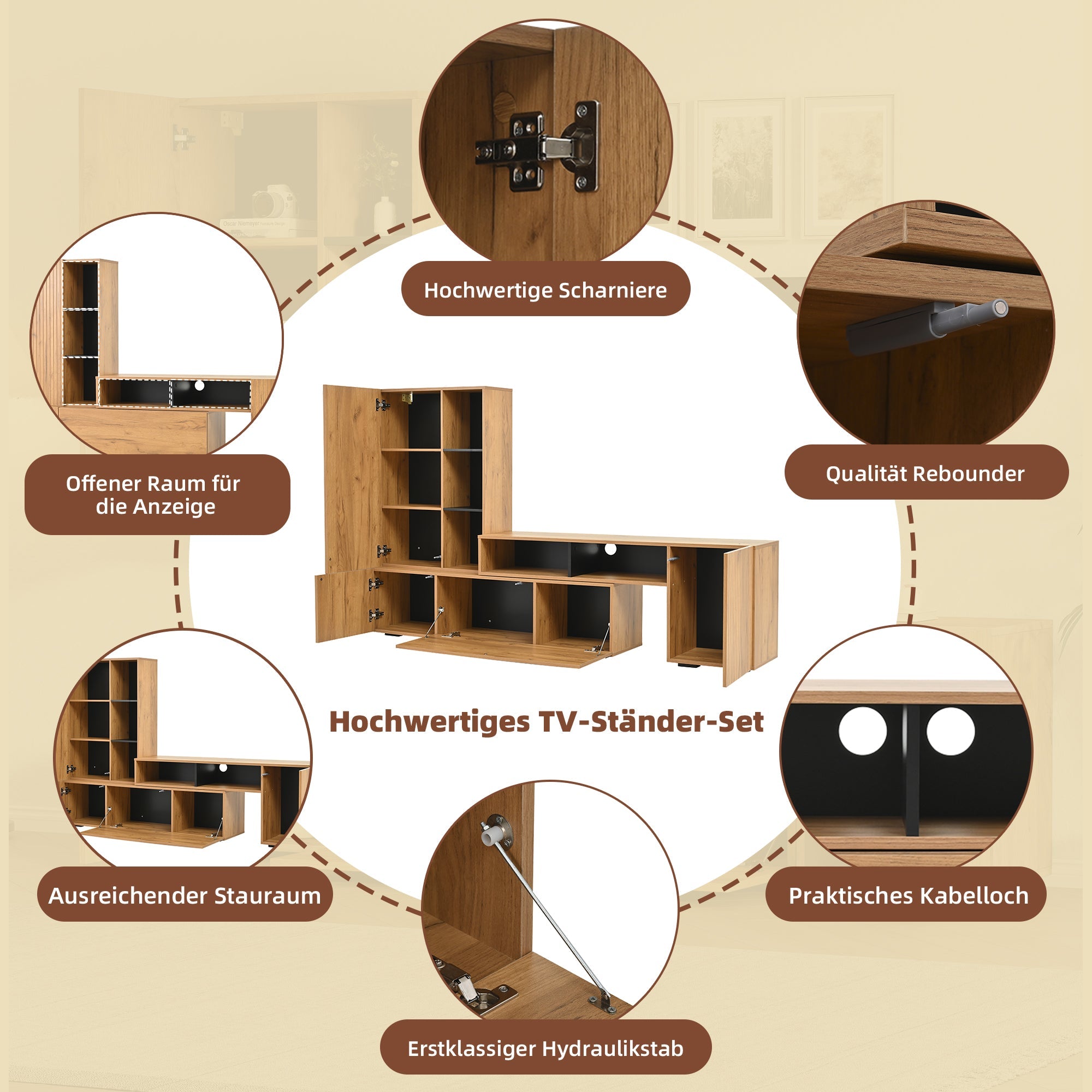 Logidon TV wall unit set display case two parts up to 265 cm oak black