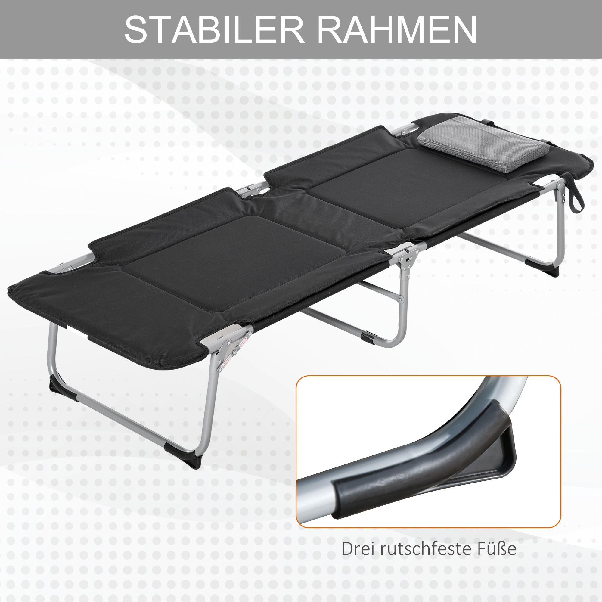 Logidon Opklapbaar campingbed met kussen 183x66 cm zwart