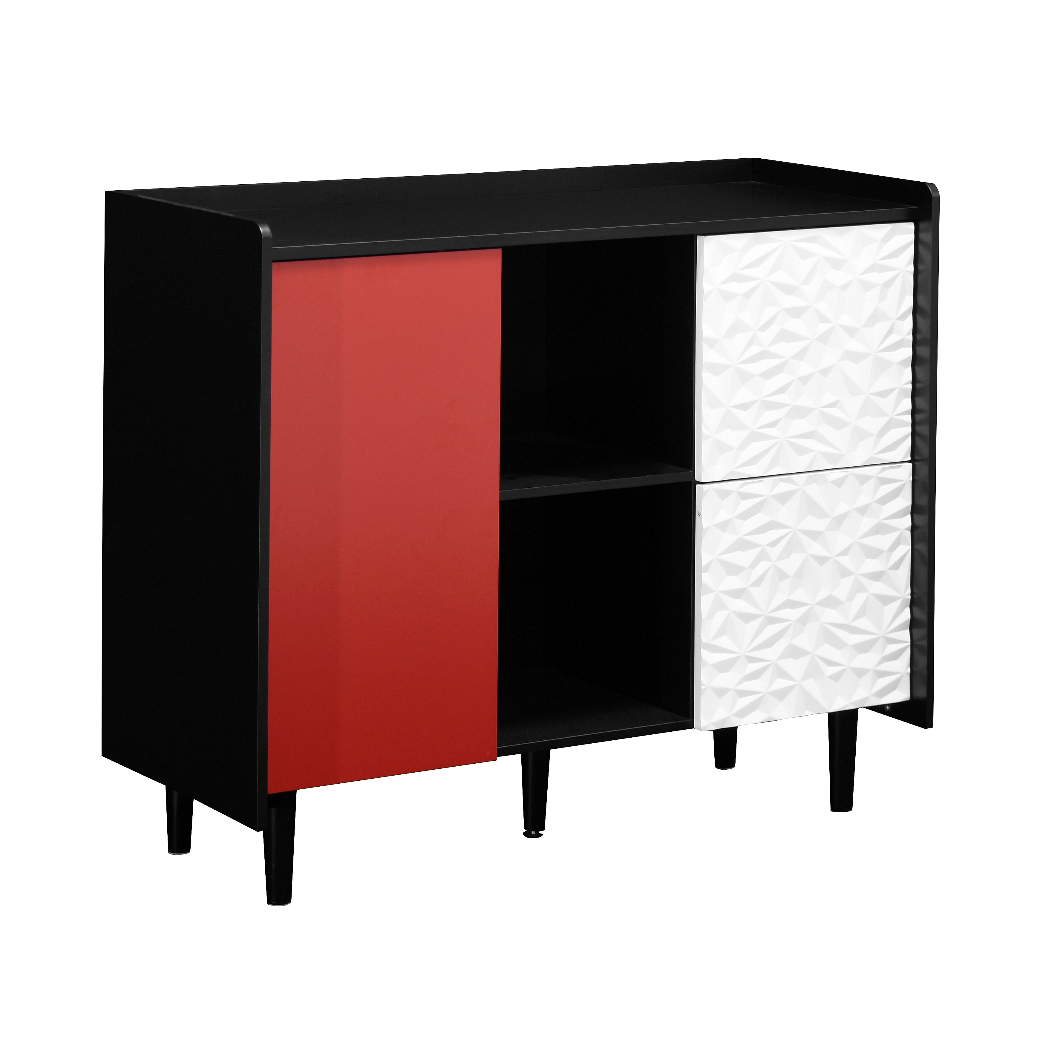 Logidon Dressoir Zwart Met Rode Deuren 2 Lades 90x40x80 cm