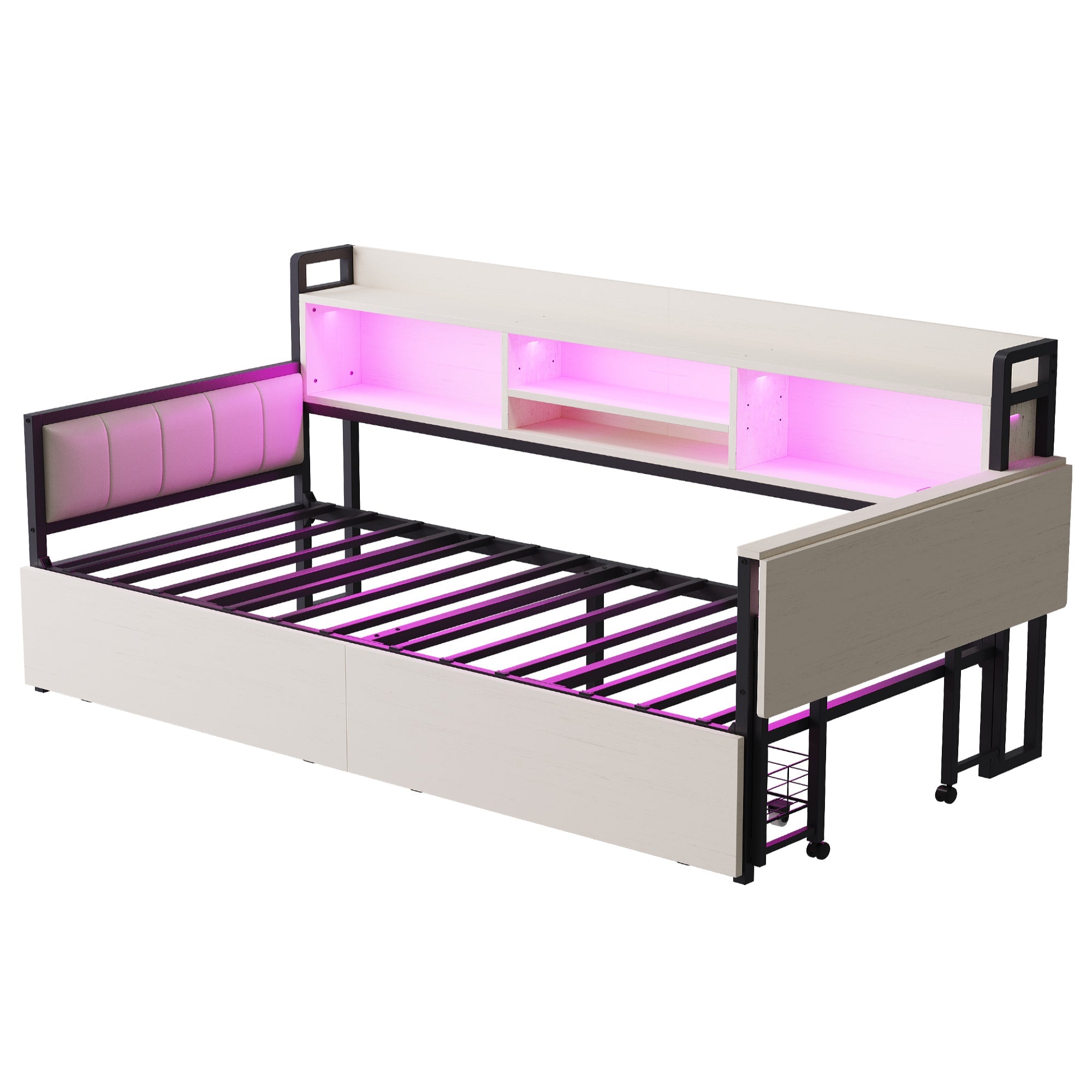 Logidon ijzeren slaapbank 90x200 cm met LED-verlichting opbergruimte wit
