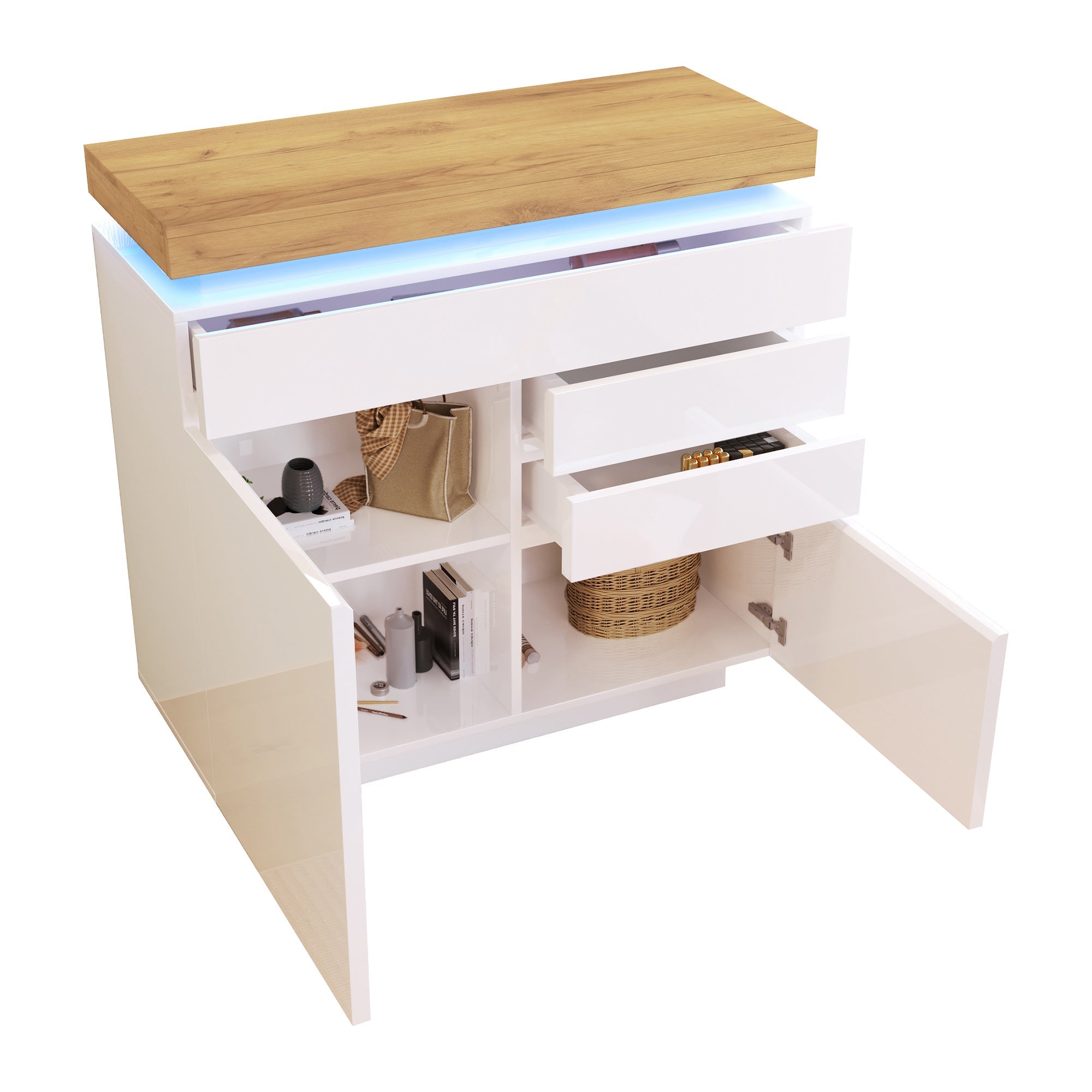 Logidon hoogglans ladekast wit LED verlichting app bediening 2 deuren