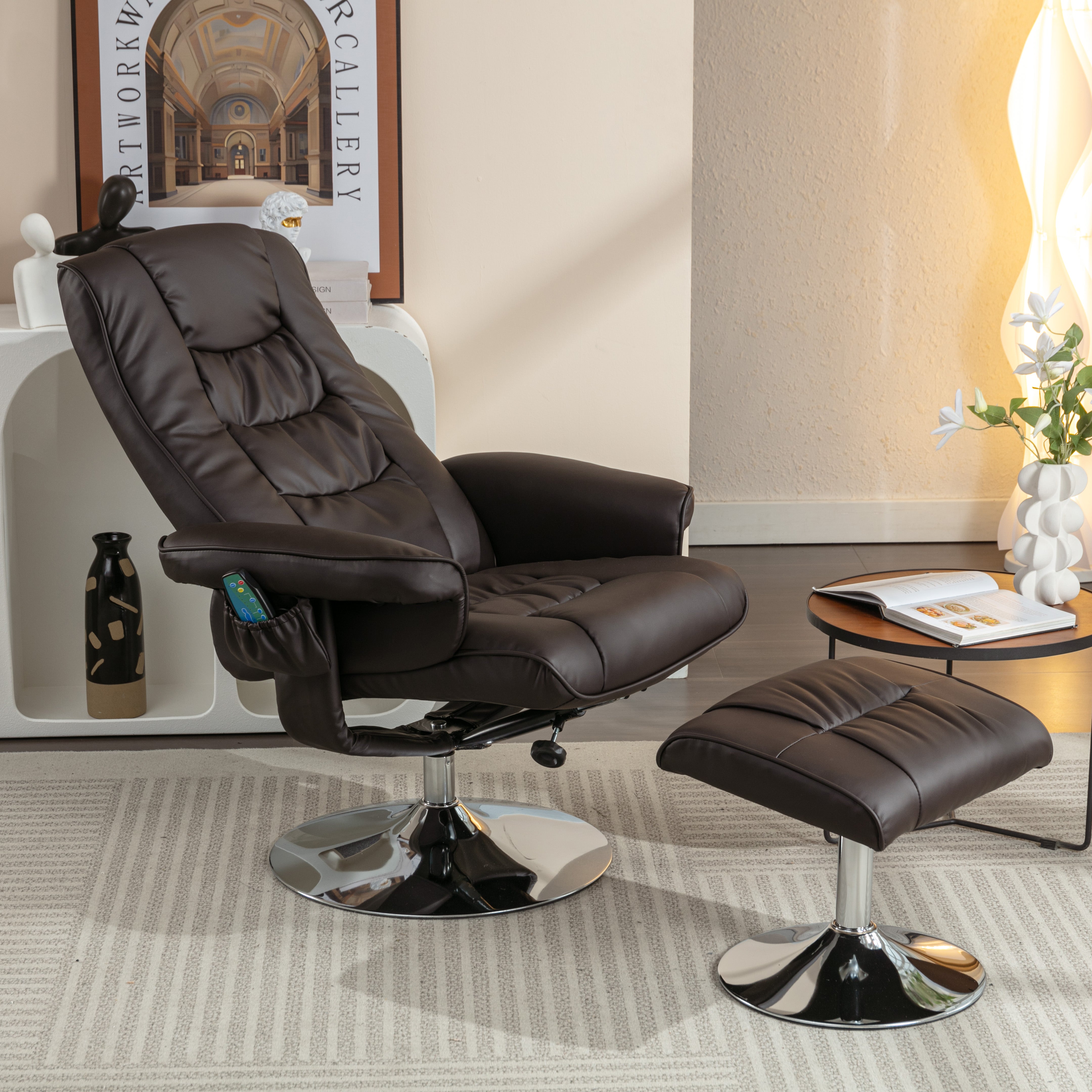 Logidon PU kunstleer massage relaxstoel met voetenbank bruin