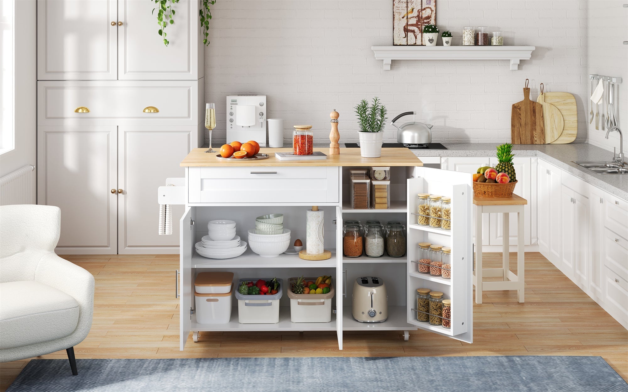Logidon Mobile Kitchen Table 132.5x70 Cm Oak Grain Folding Top