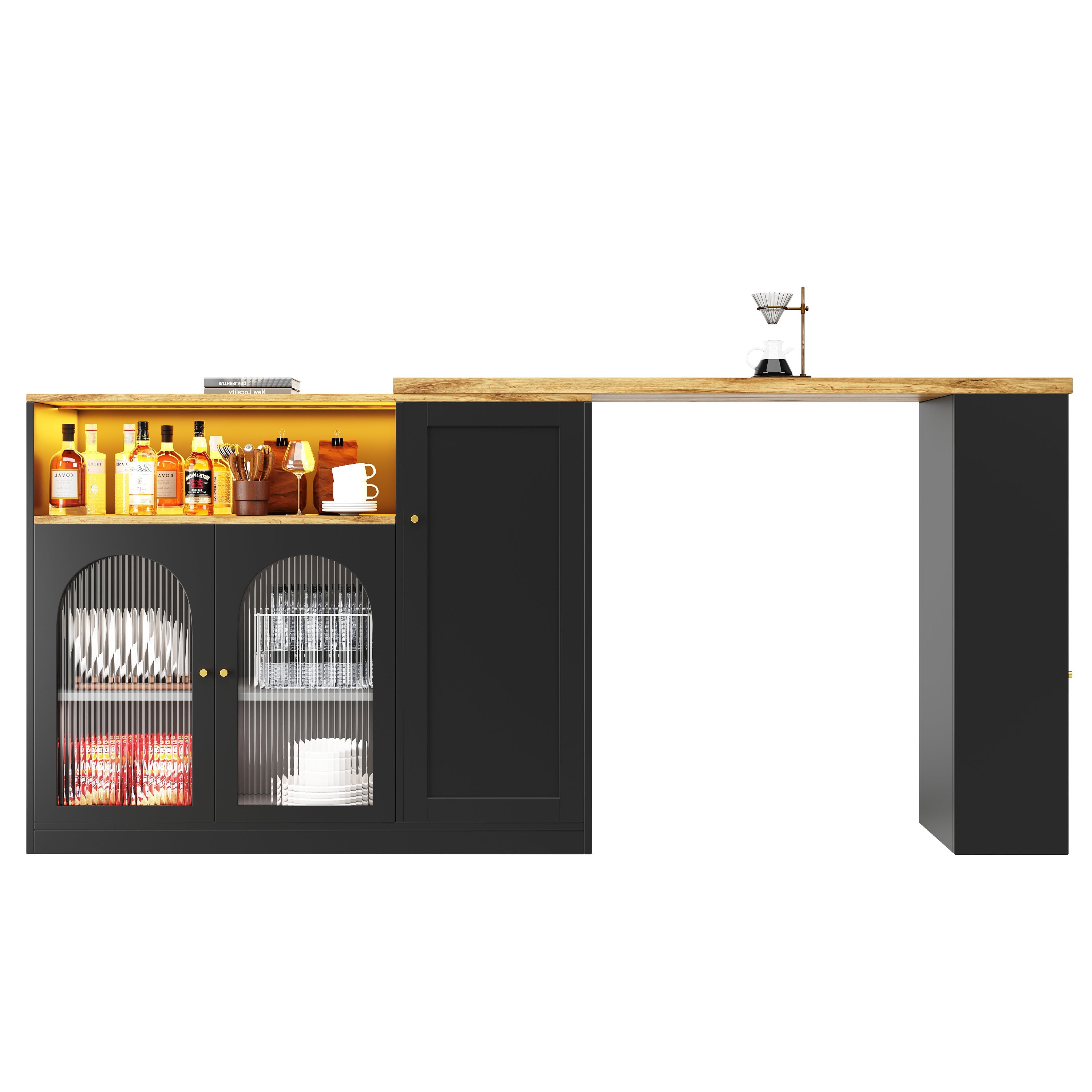 Logidon Draaibare Bartafel Mat Zwart 198x39x97 cm Met LED Glazen Deur