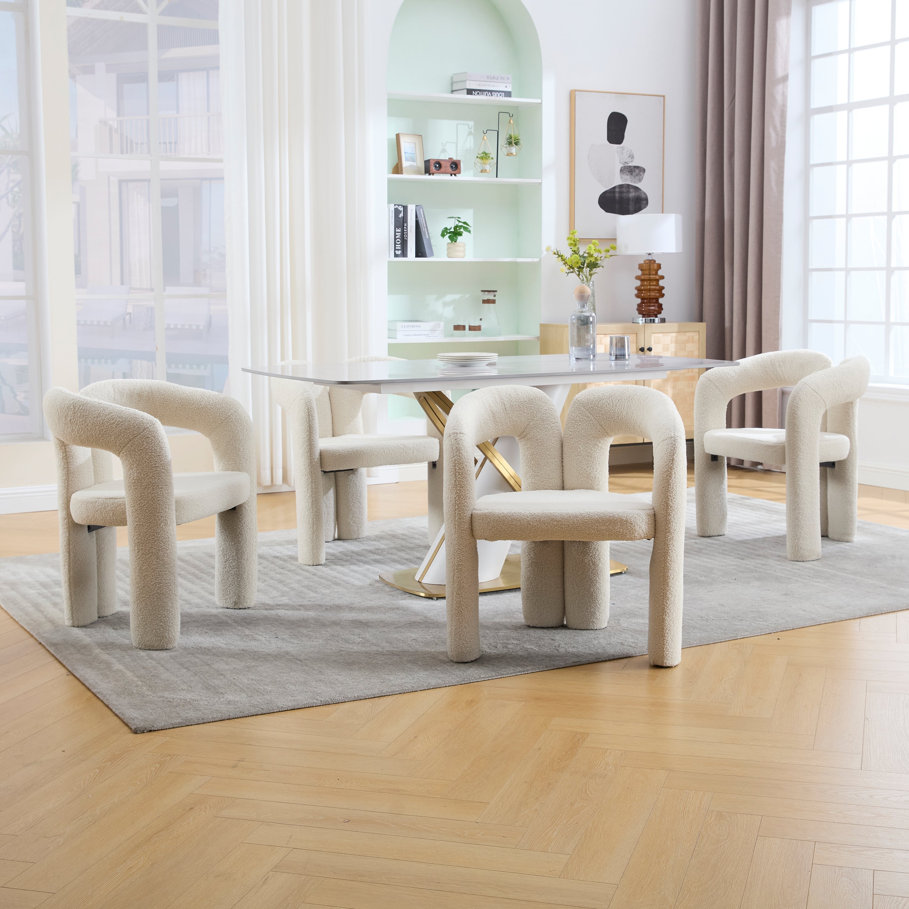 Logidon Premium Ergonomische Fauteuil Teddy Fluweel Beige Set 2