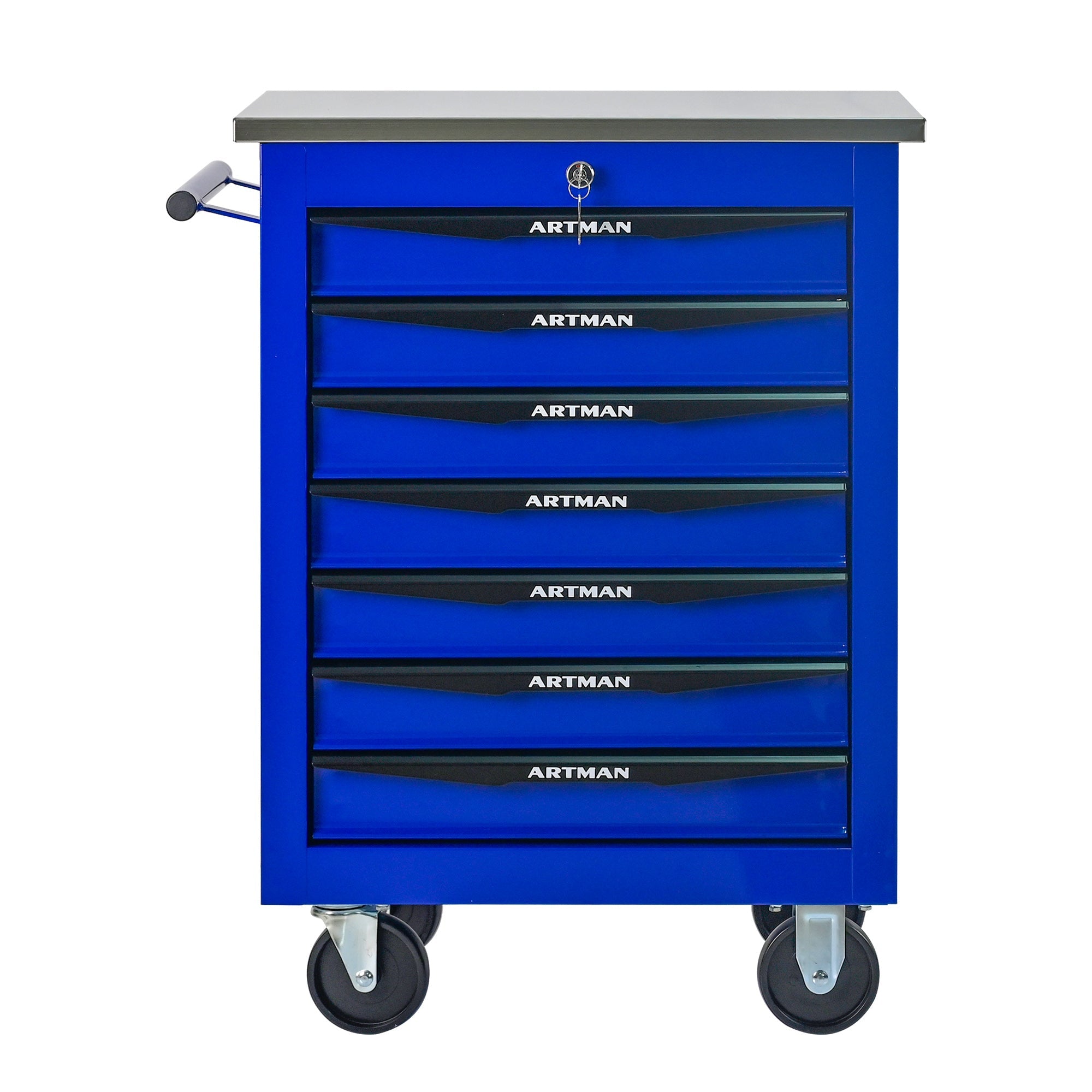 Logidon gereedschapswagen 7 laden blauw stalen wielen RVS dak