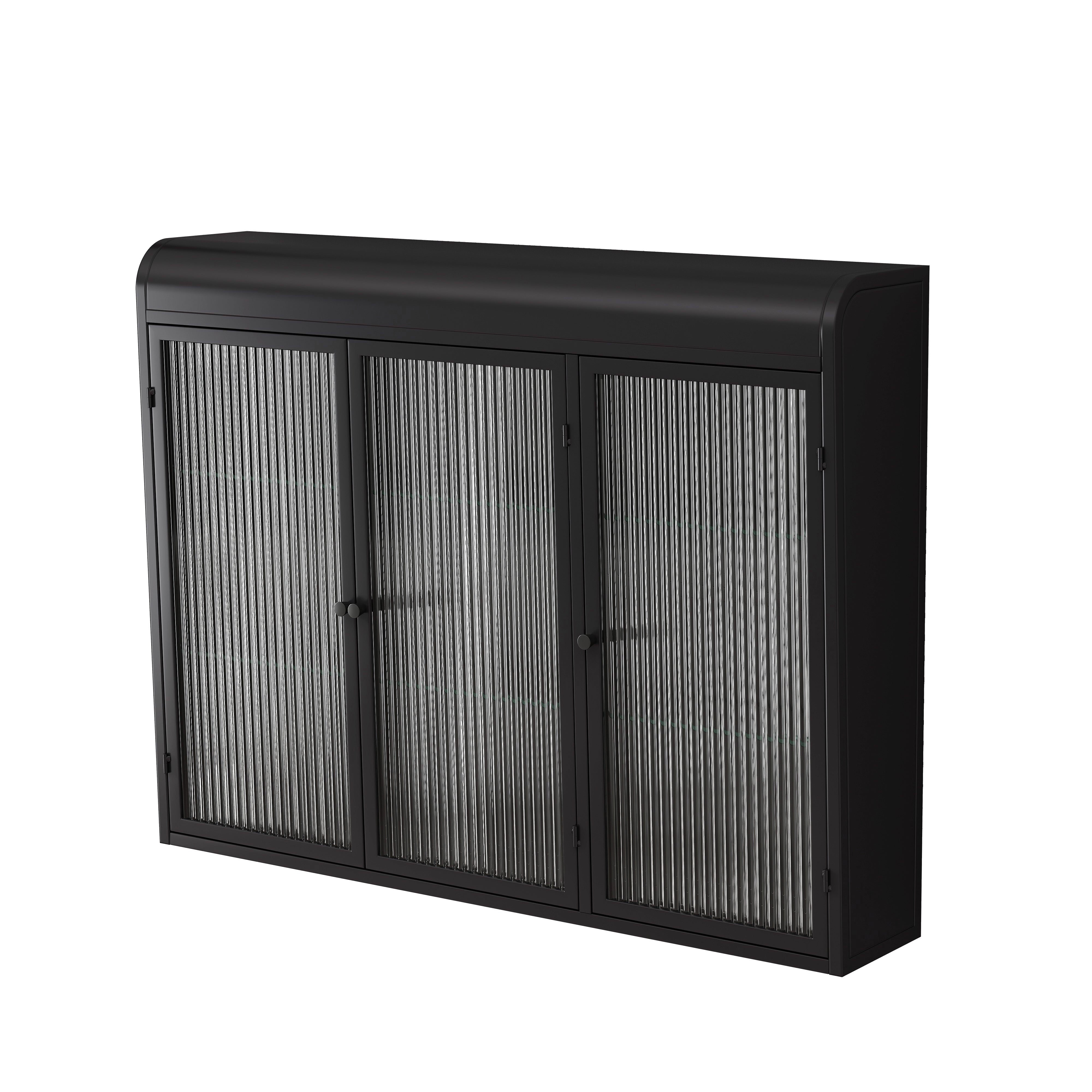Logidon Driedeurs Glazen Wandvitrinekast Zwart Gebogen Deuren 90 cm