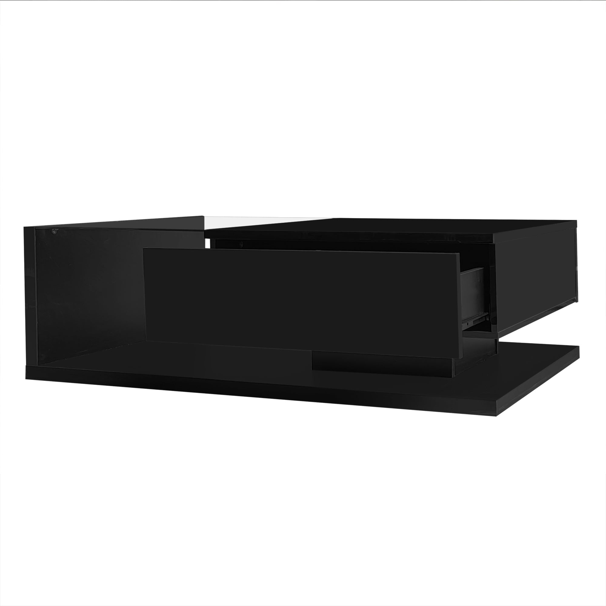 Logidon salontafel hoogglans zwart met glas en LED effect 105 cm