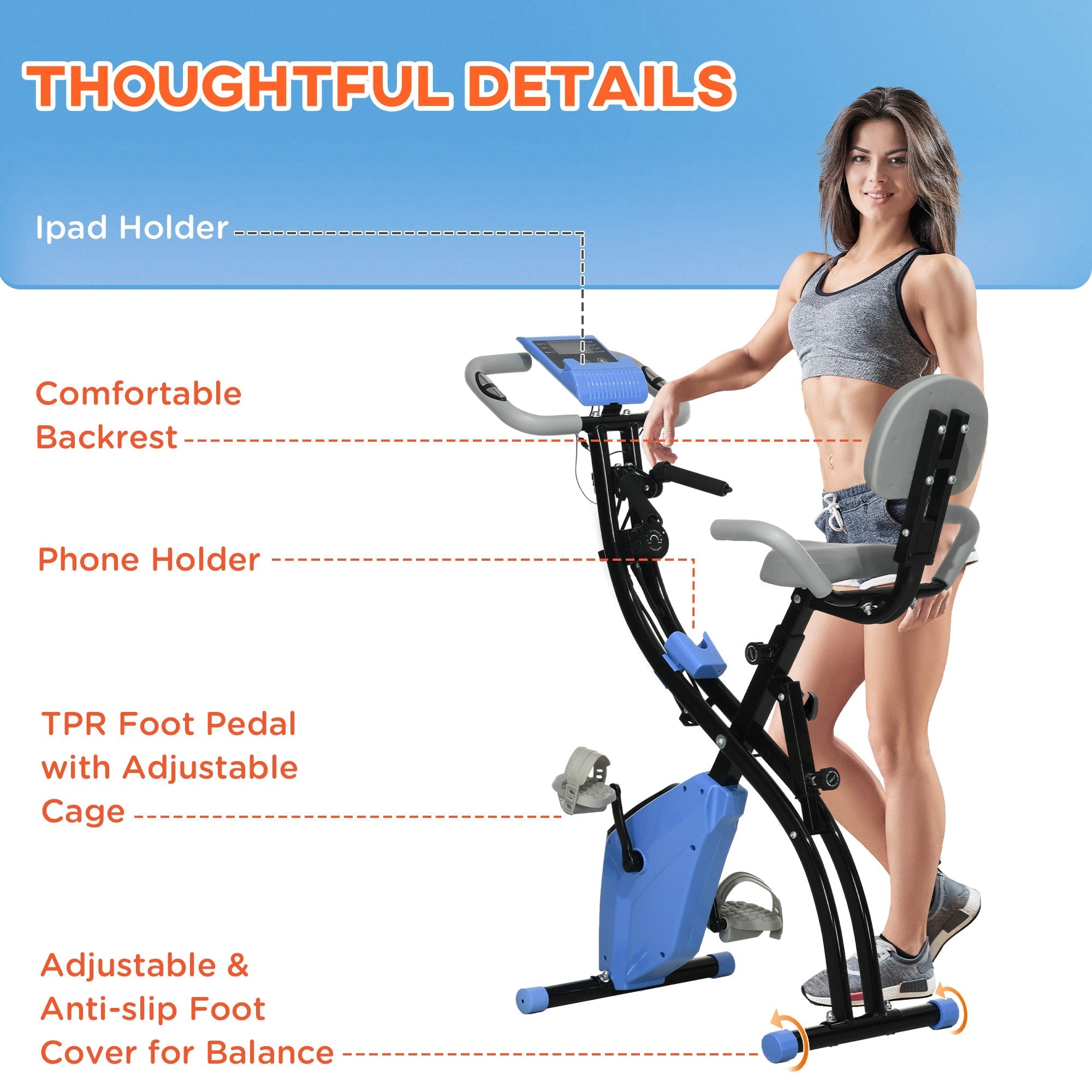 Logidon X-Bike 2-in-1 hometrainer blauw LCD-display Magnetische weerstand met 8 niveaus