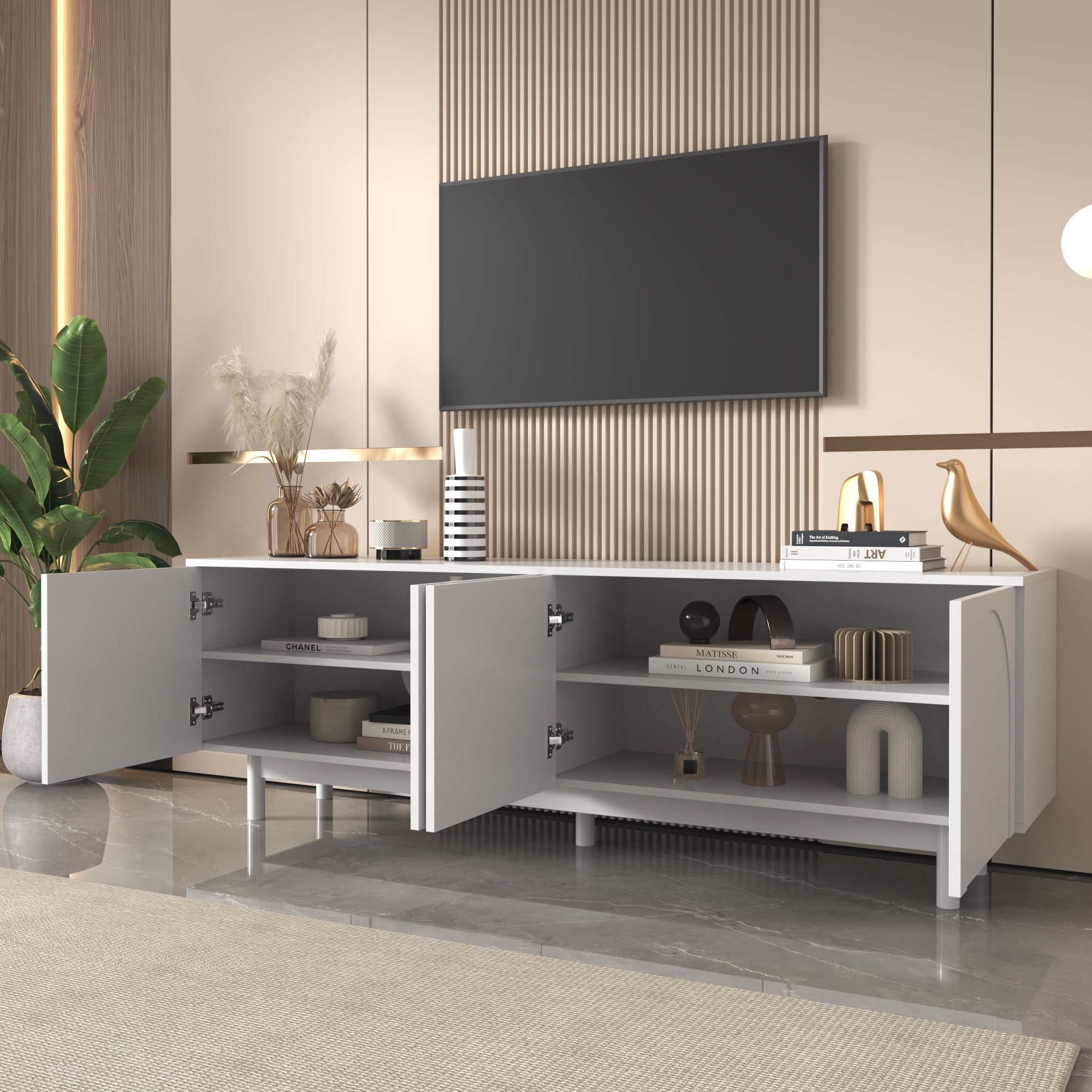 Logidon Lightweight lowboard TV furniture in luxury style white 175 cm