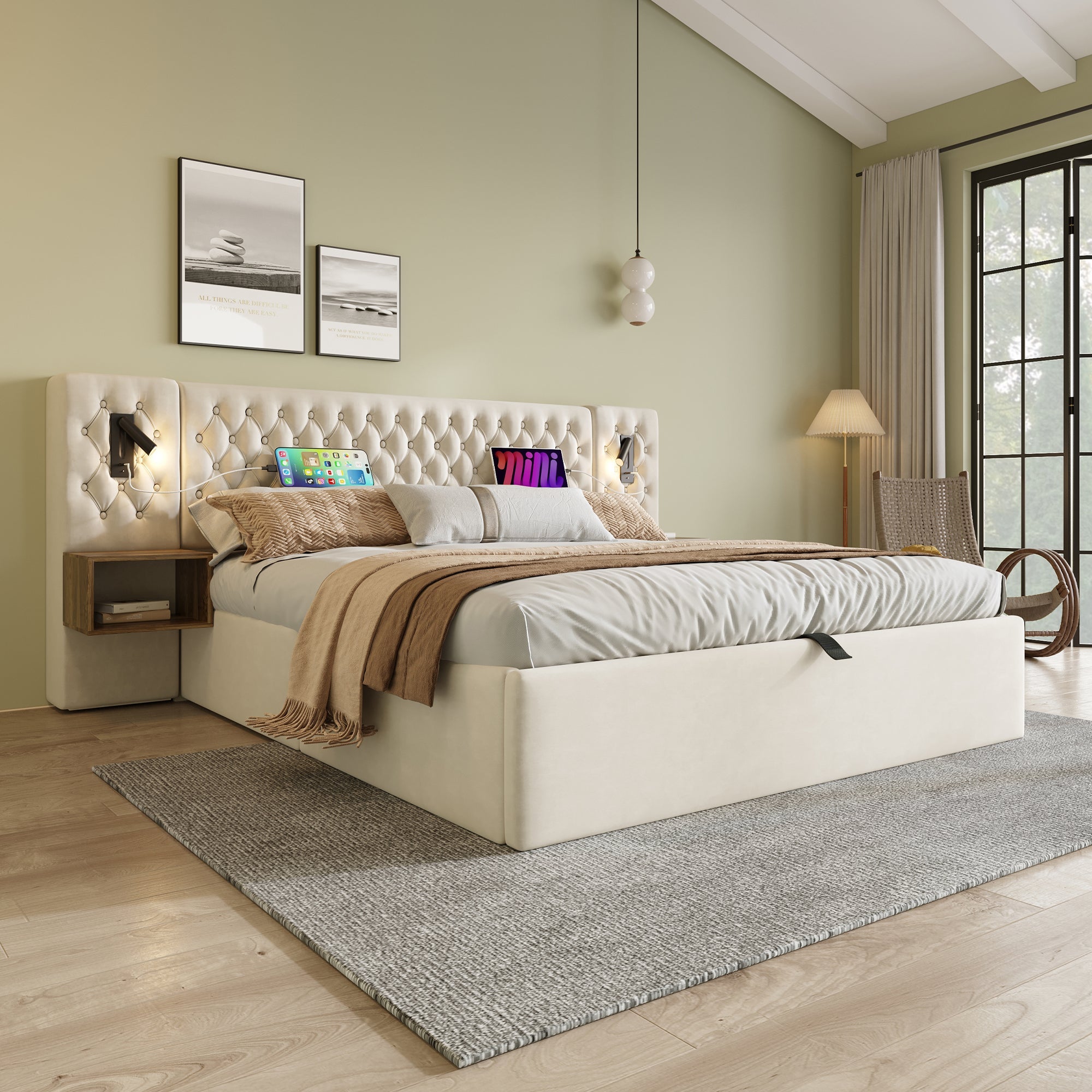 Logidon bedsysteem beige 160x200 cm hydraulisch opbergmatras