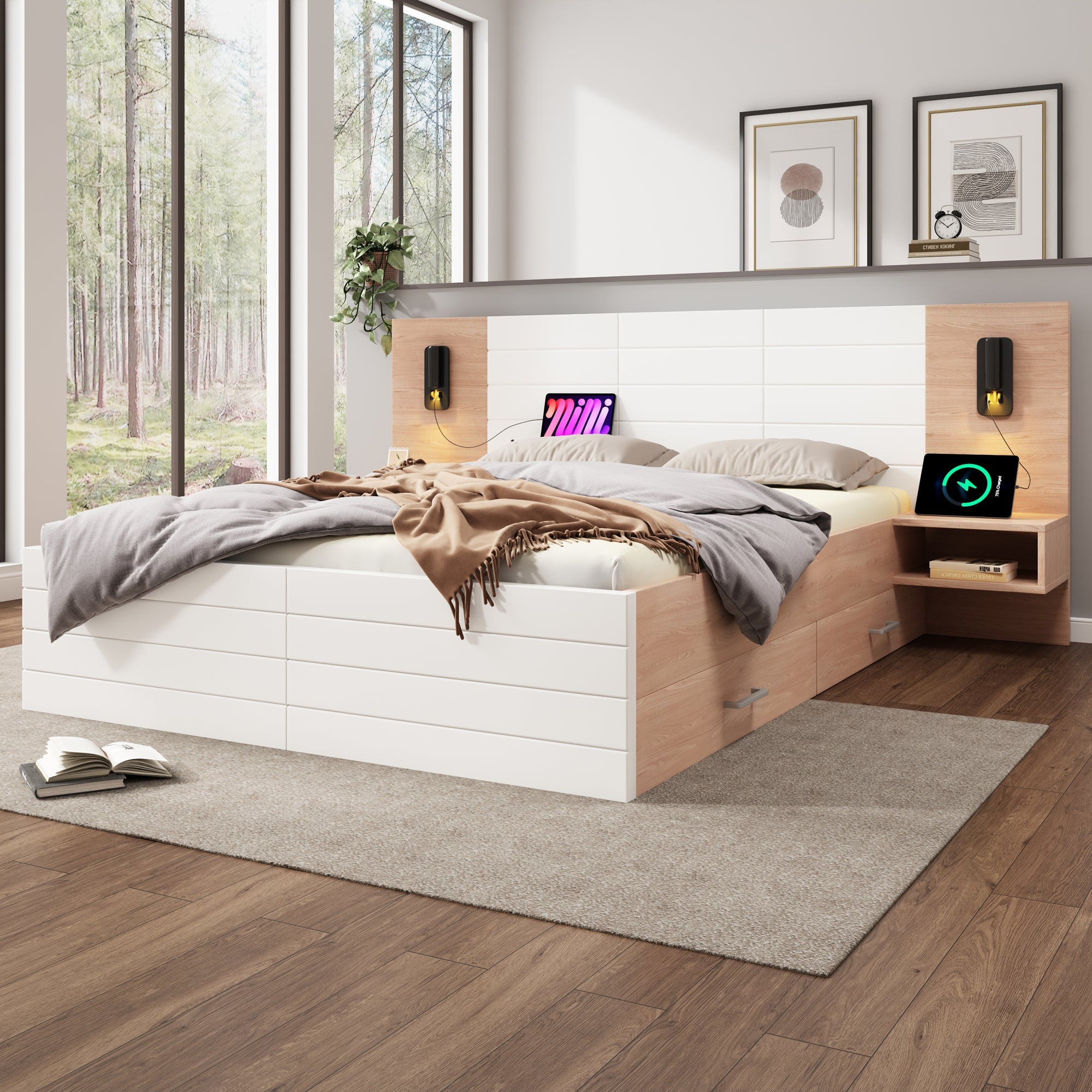 Logidon tweepersoonsbed 160x200 cm in wit eikenhout met 2 laden