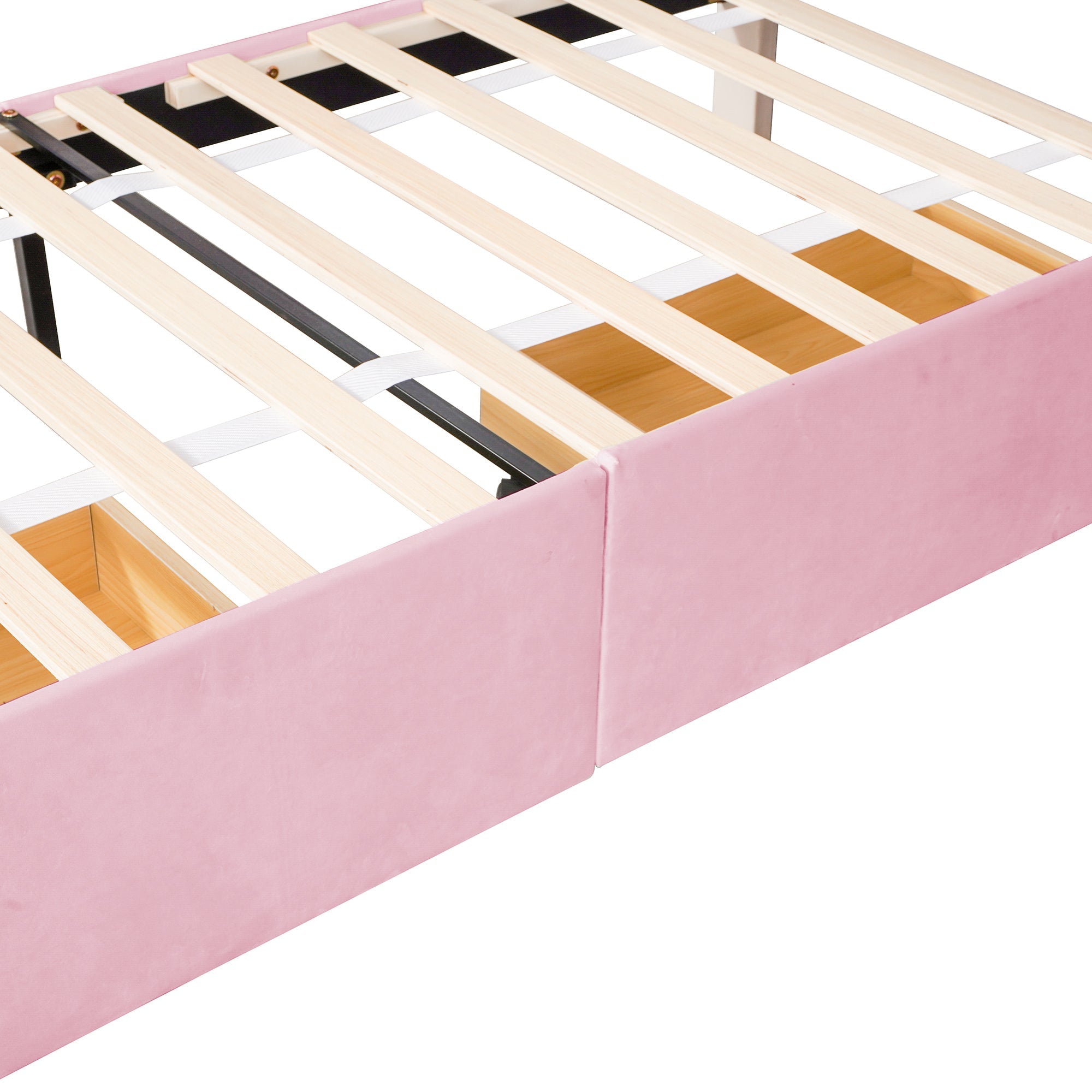 Logidon gestoffeerd bed 90x200 roze fluweel met lattenbodem twee lades
