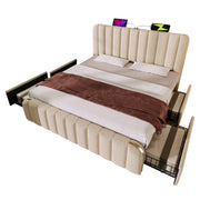 Logidon upholstered bed double bed headboard USB C charging function 140x200