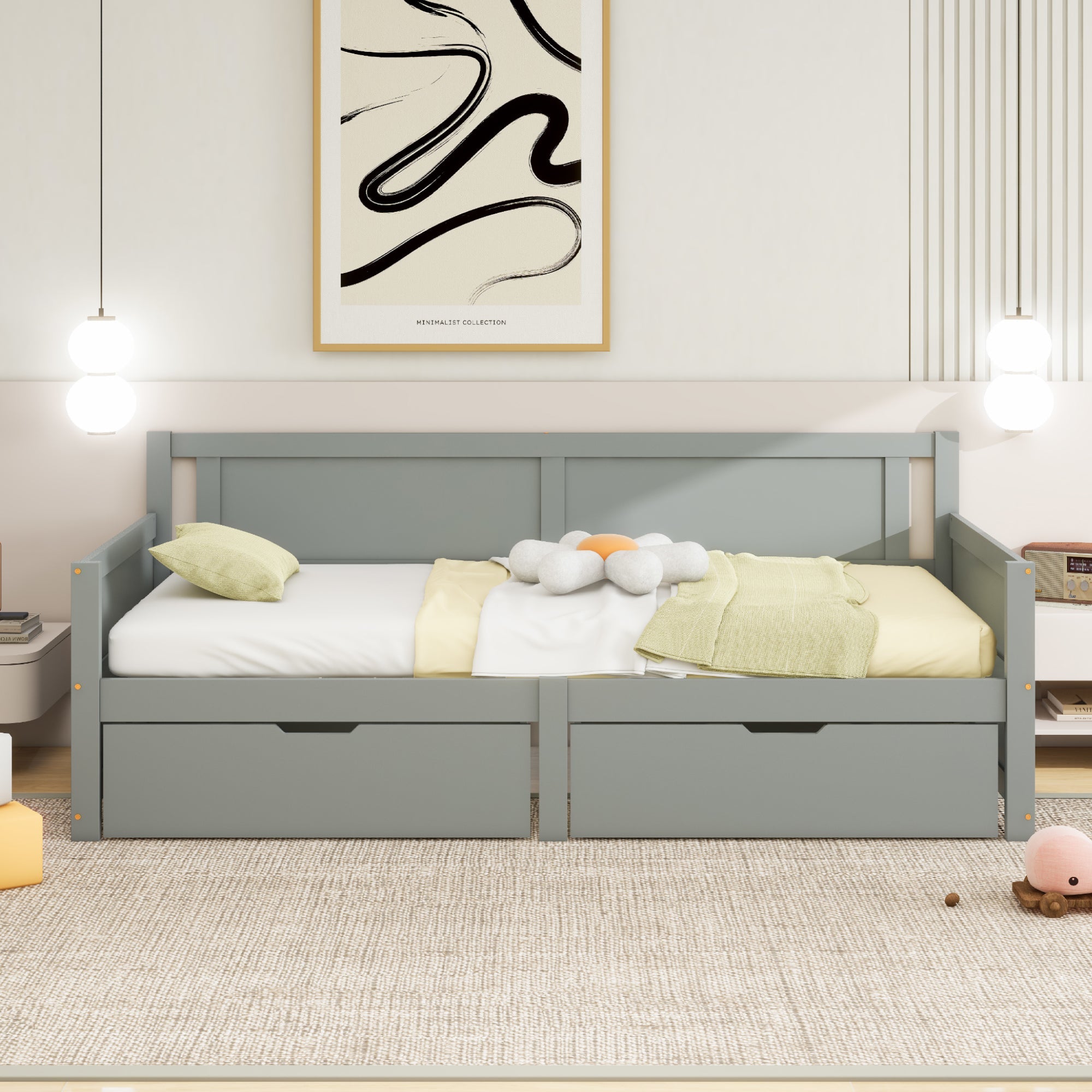 Logidon Sofa Bed 90x200 Gray With Two Storage Compartments Solid Wood Frame