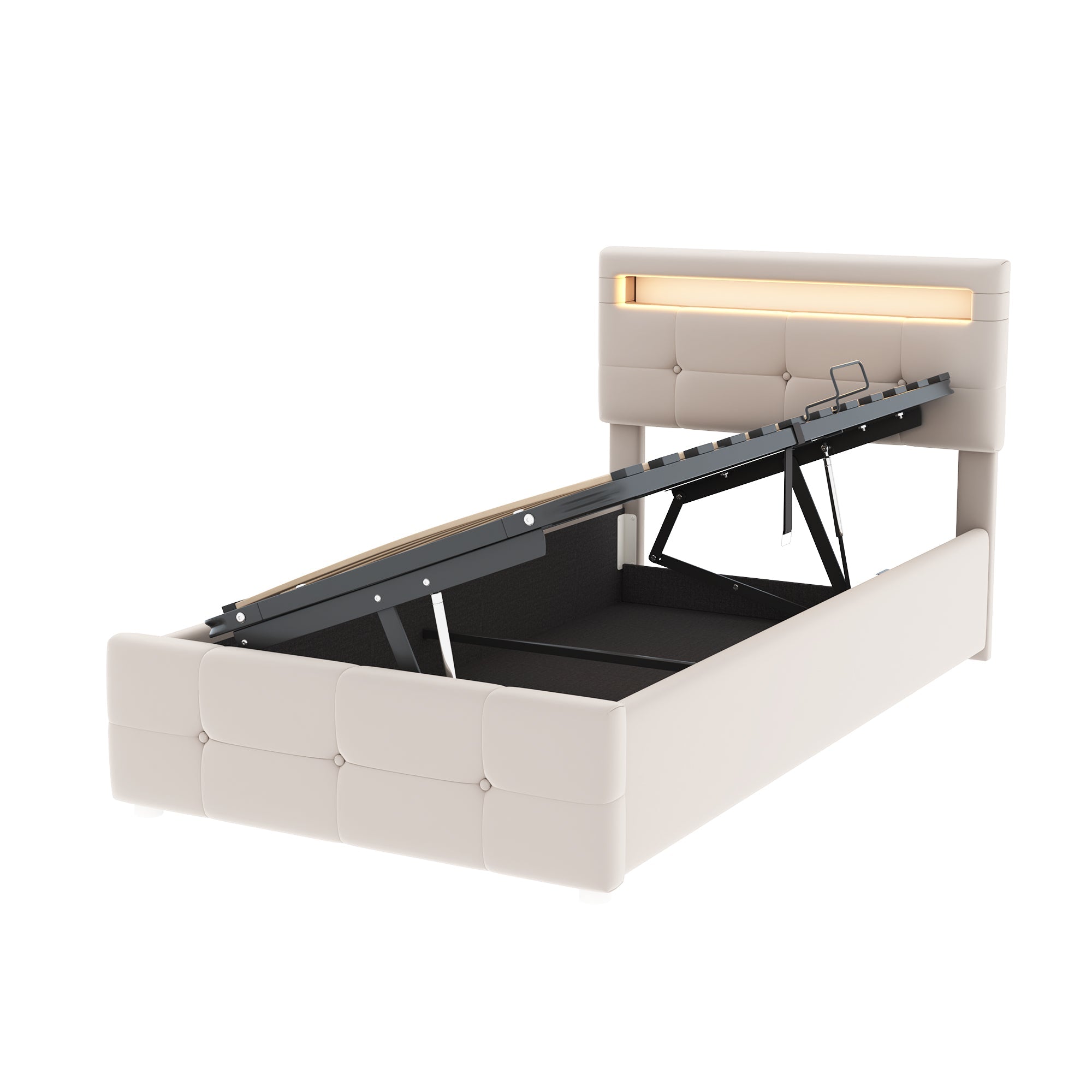 Logidon kinderbed 90x200 cm met LED verlichting beige fluweel