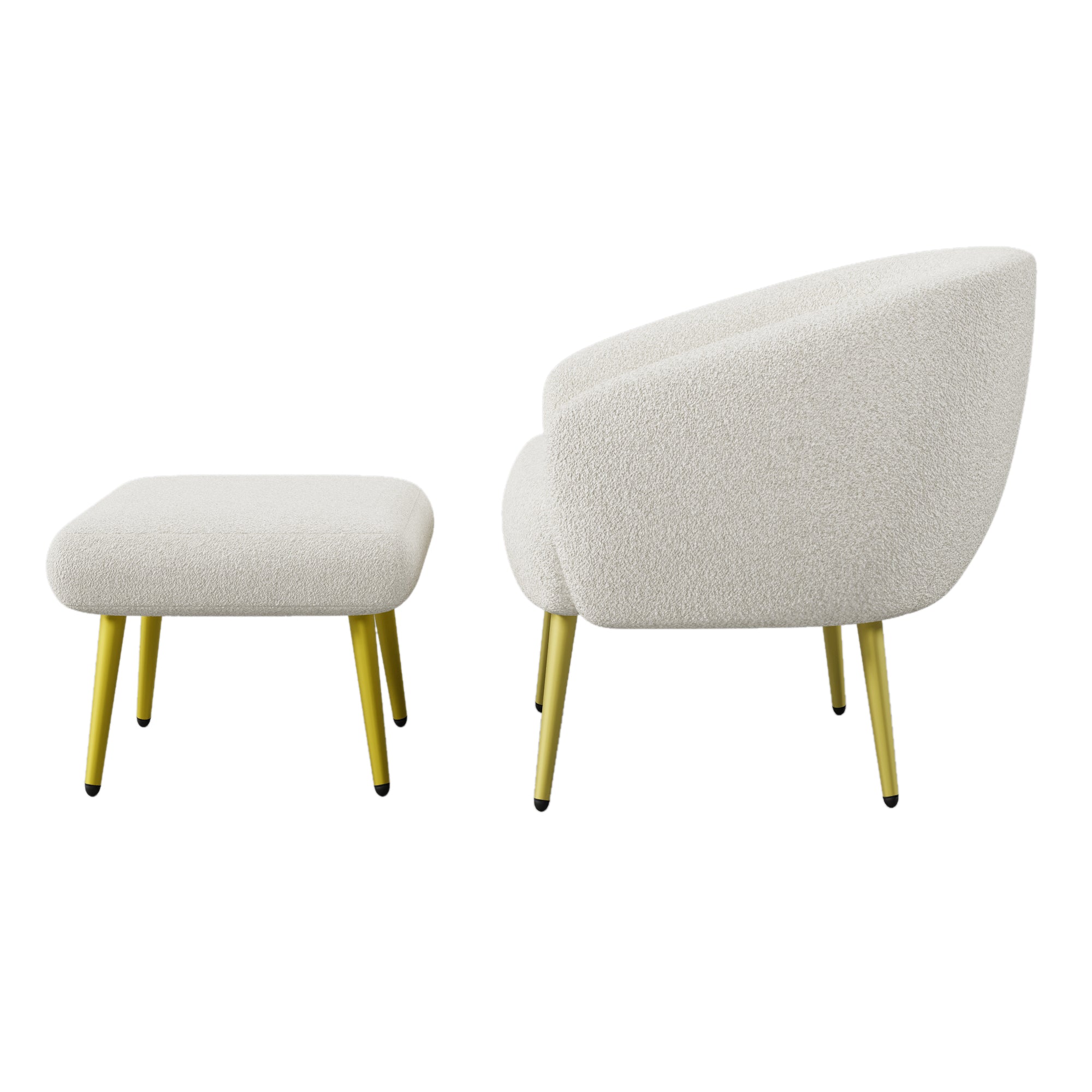 Logidon Modern Sherpa Upholstered Chair with Footstool White Gold Legs