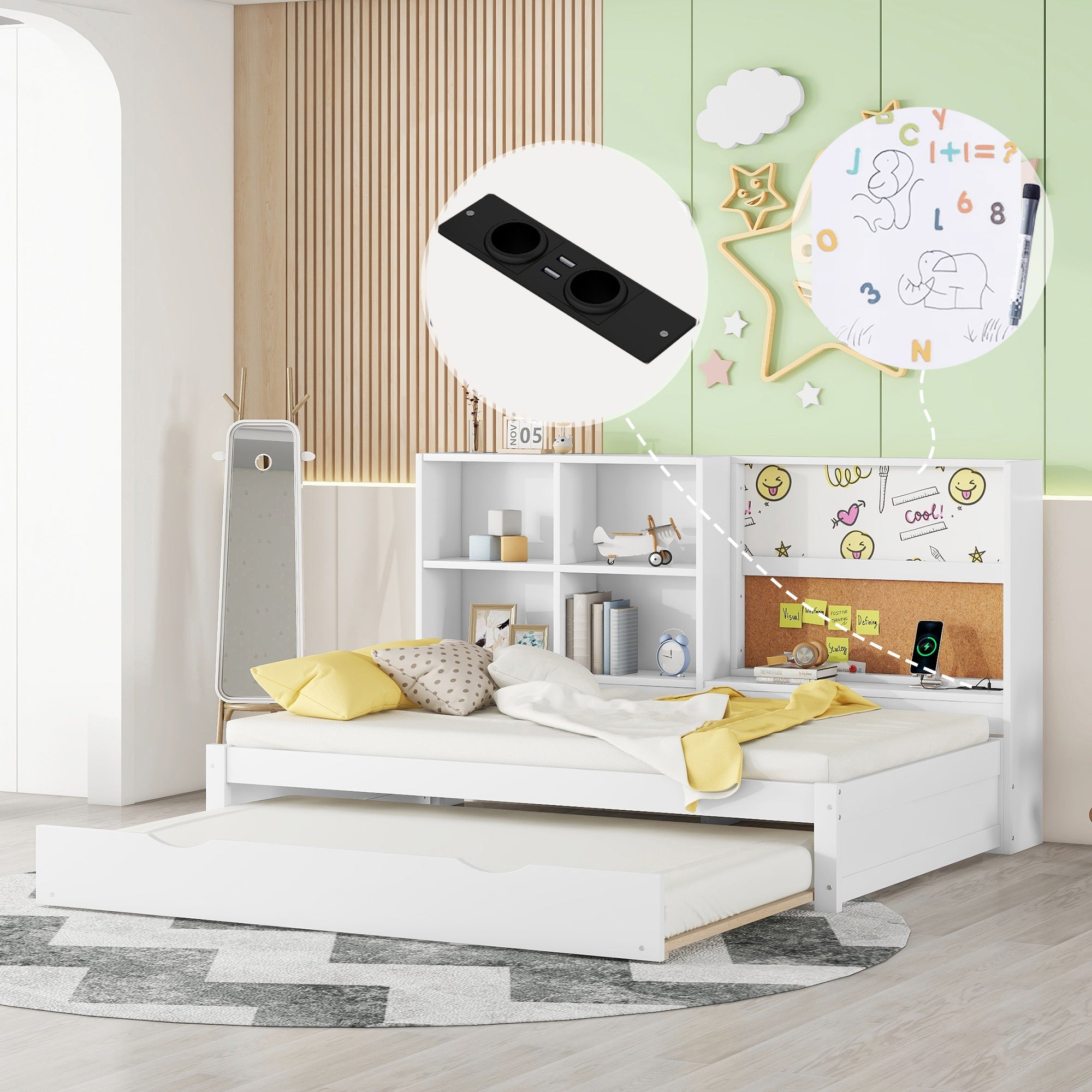 Logidon sofa bed 90x200 with pull-out bed USB charging port white
