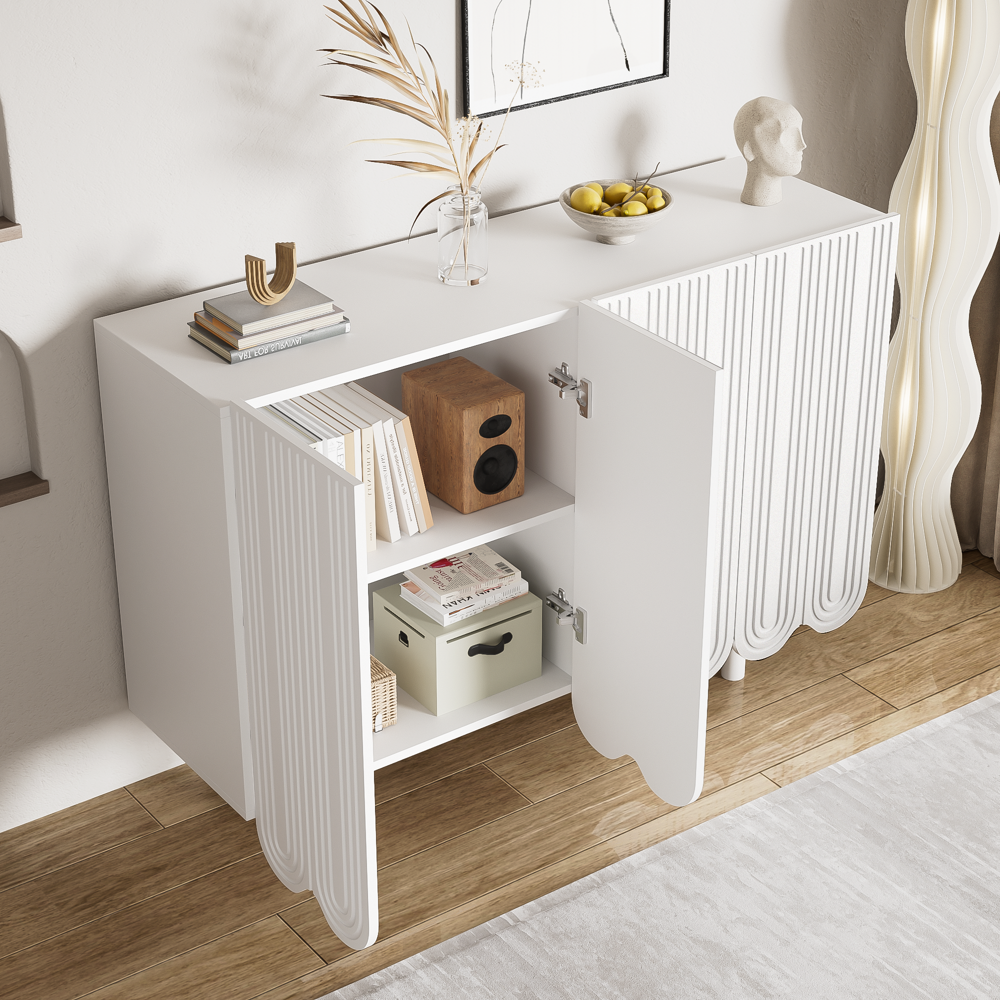 Logidon Dressoir Druppelvormig Ontwerp Met Gevormde Deuren Wit