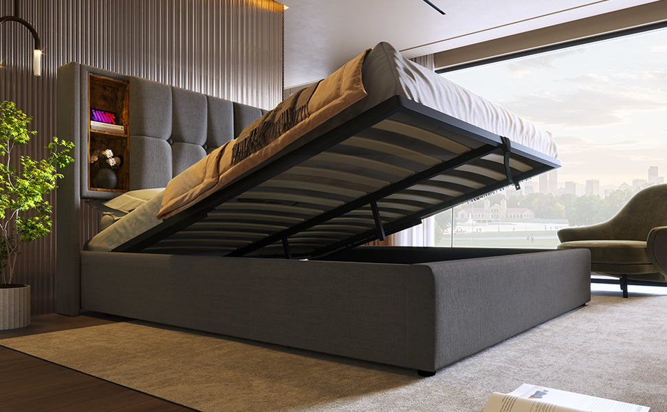 Logidon tweepersoonsbed 160x200 cm met draadloos opladen USB C gestoffeerd bed