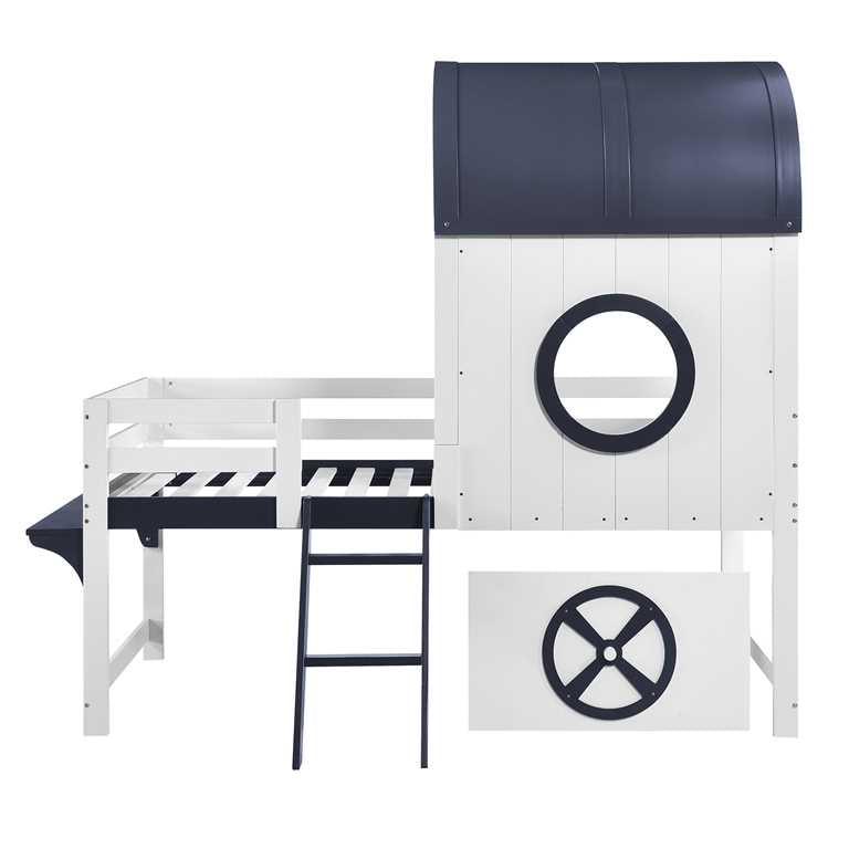 Logidon stapelbed halfhoogslaper 90x200 wit donkerblauw dakraam
