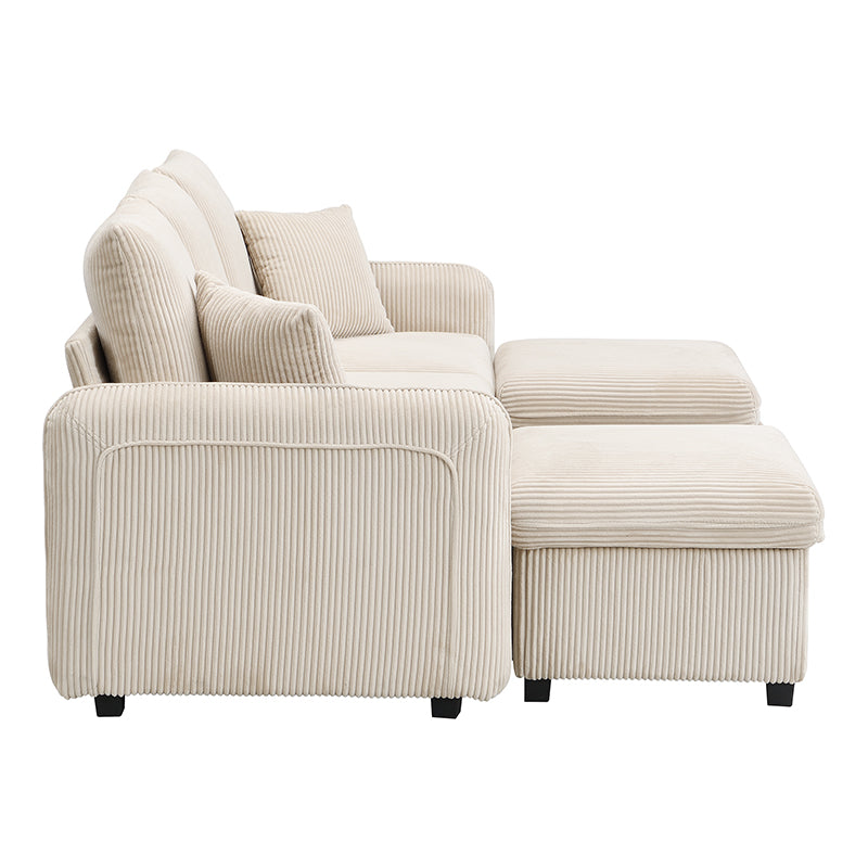 Logidon hoekbank U-vorm beige corduroy stof met opbergvak en slaapfunctie