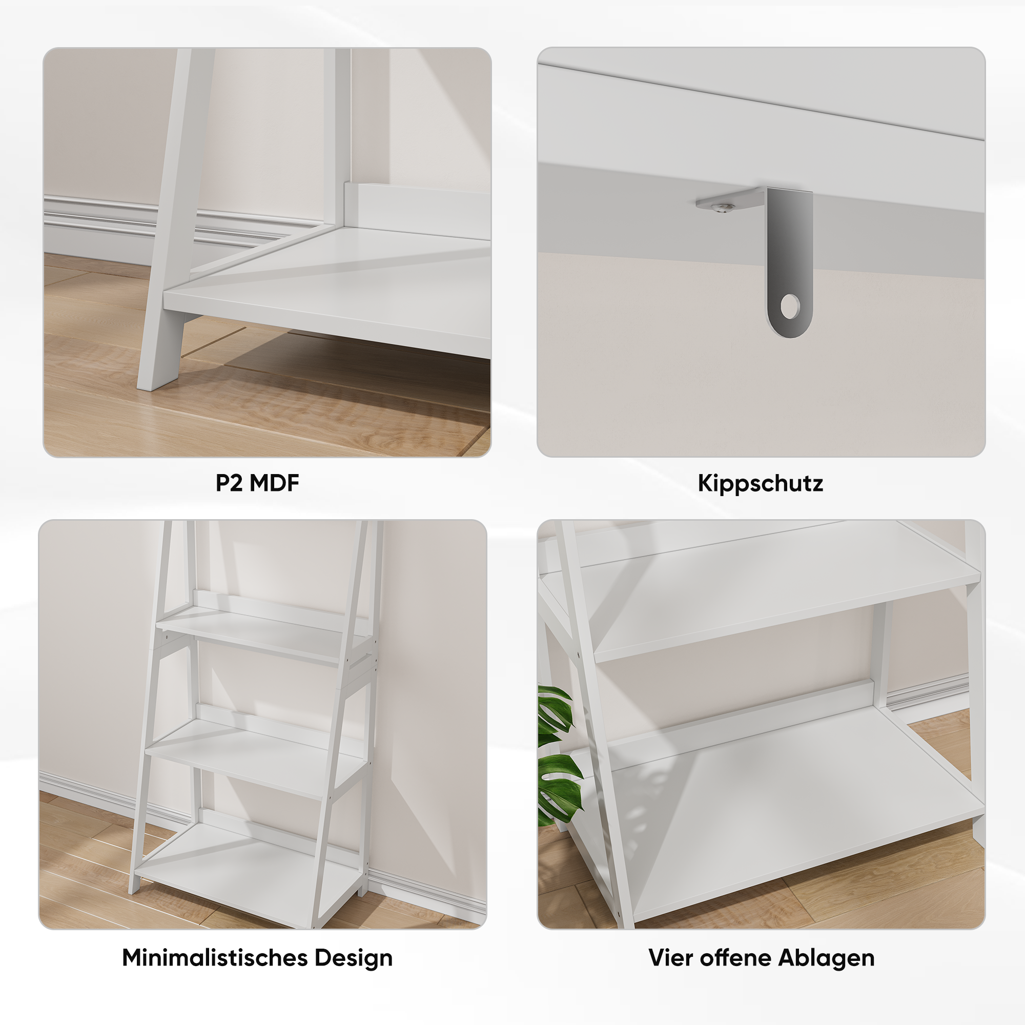 Logidon ladderboekenkast wit 4-laags staande plank 63x39x150 cm