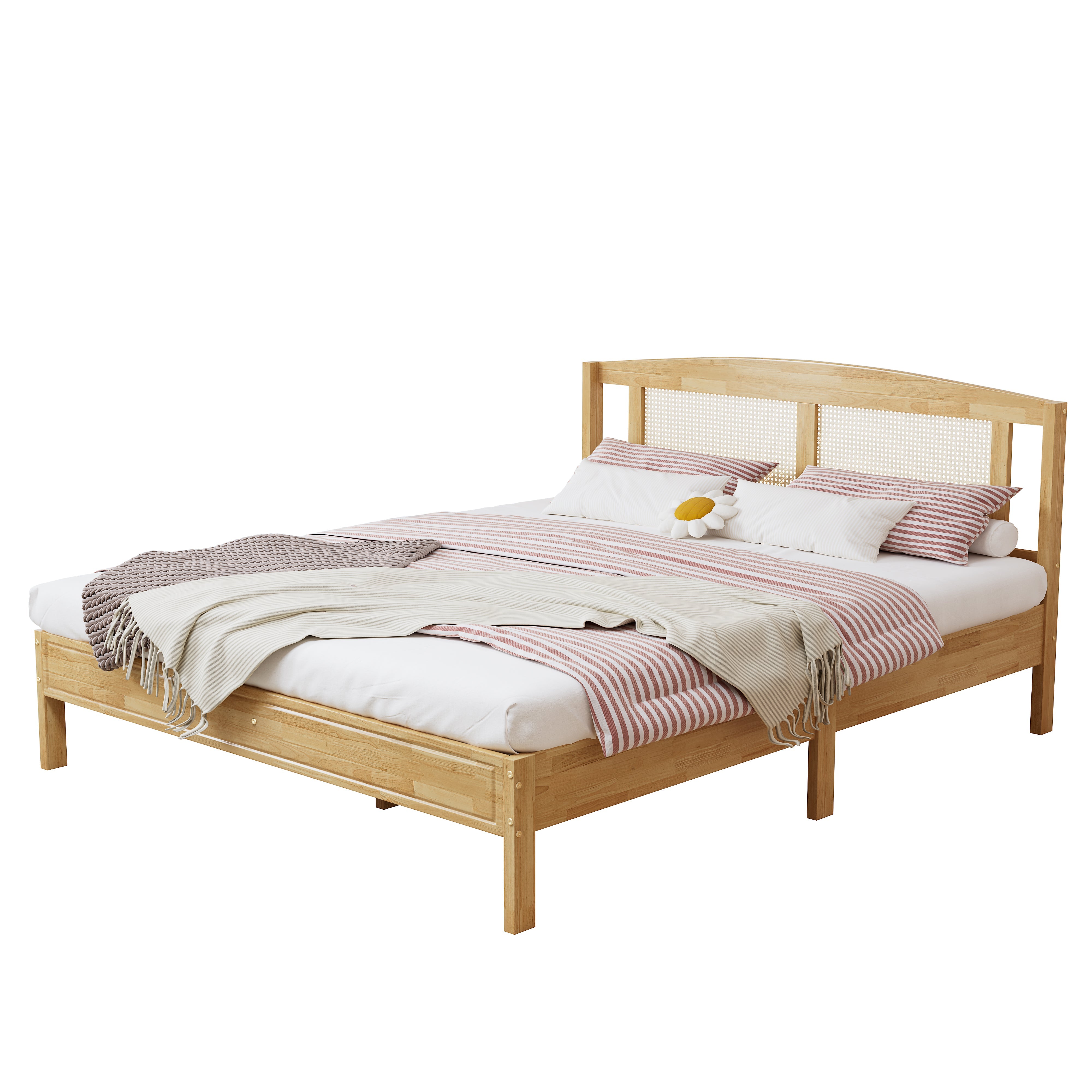 Logidon double bed 160x200 cm wood with natural rattan 15 slats