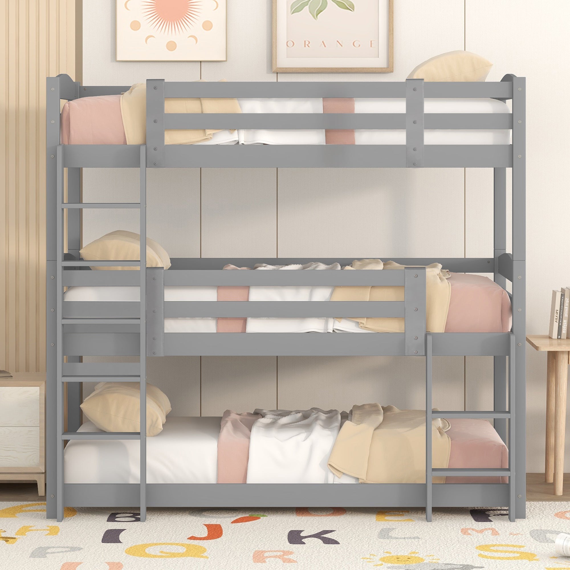 Logidon stapelbed 90x200 grijs hout driepersoonsbed kinderen