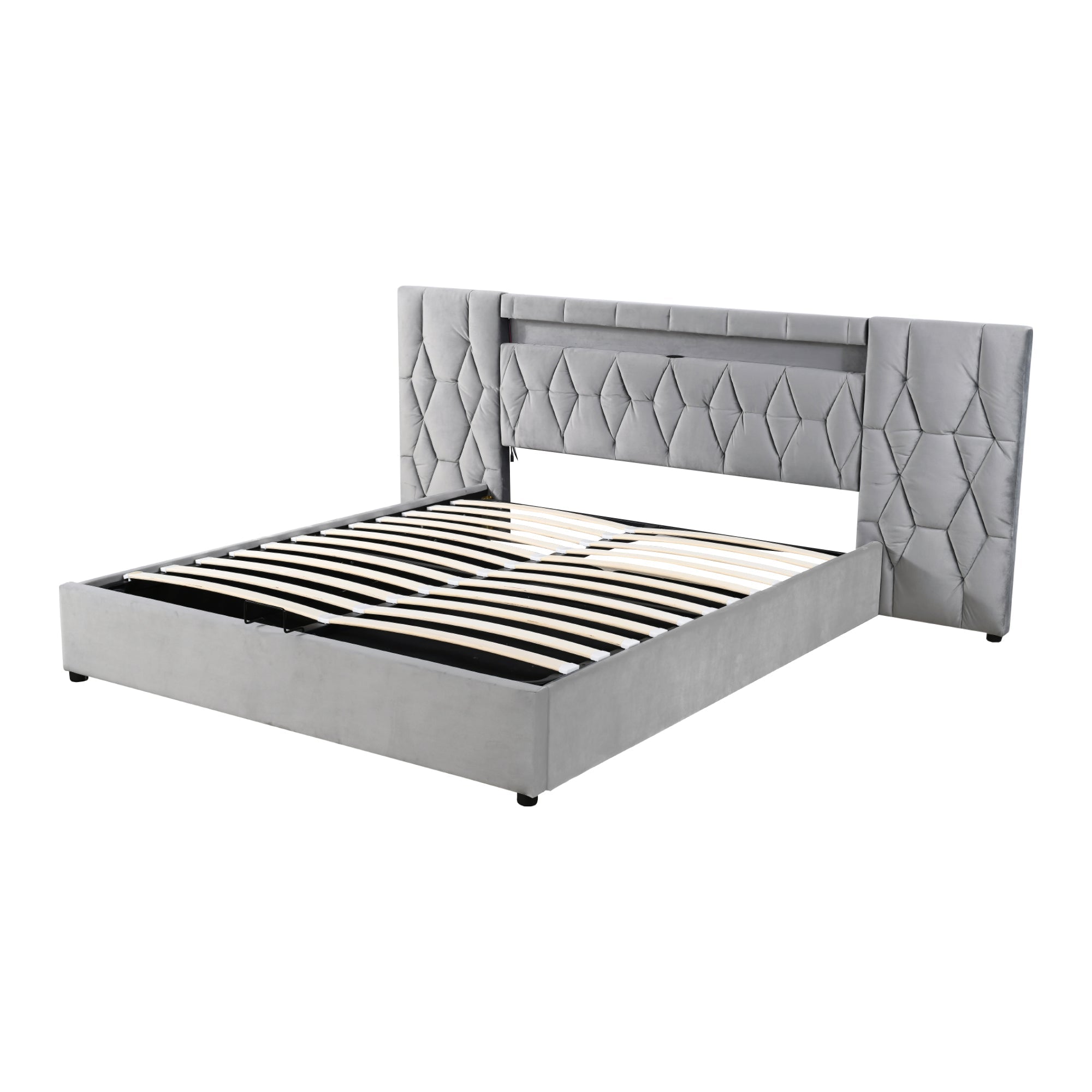 Logidon Elegant gestoffeerd bed 160x200 grijs met LED en USB opbergruimte