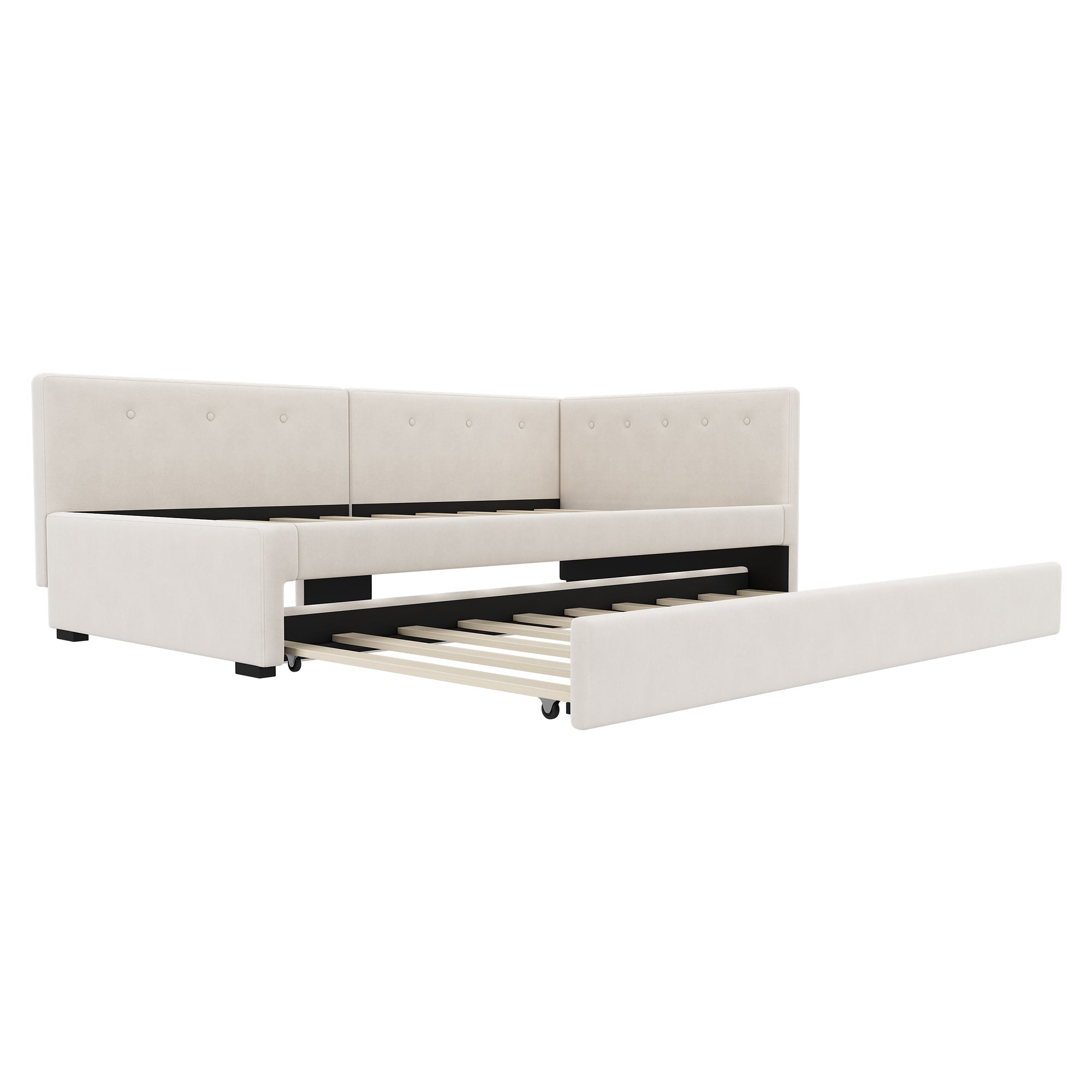 Logidon gestoffeerd bed 90x200 cm beige met lattenbodem en hoofdbord