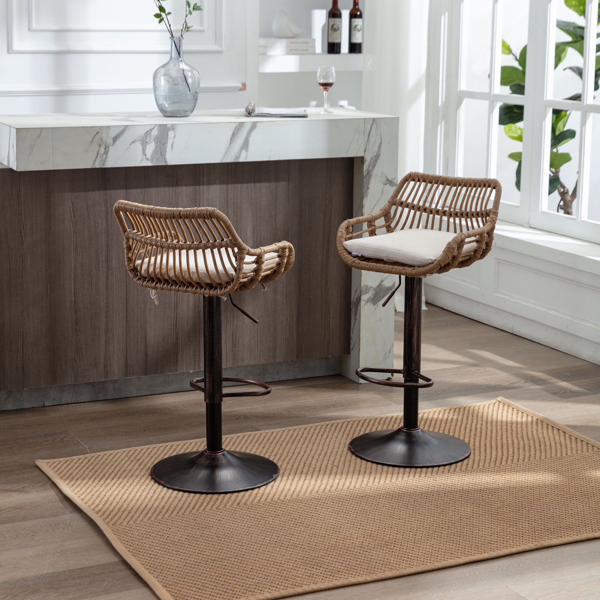 Logidon Moderne Barkruk Set van 2 Verstelbare Beige Voetensteun