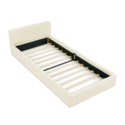 Logidon eenpersoonsbed 90x200cm chenille beige eucalyptushout ijzeren frame