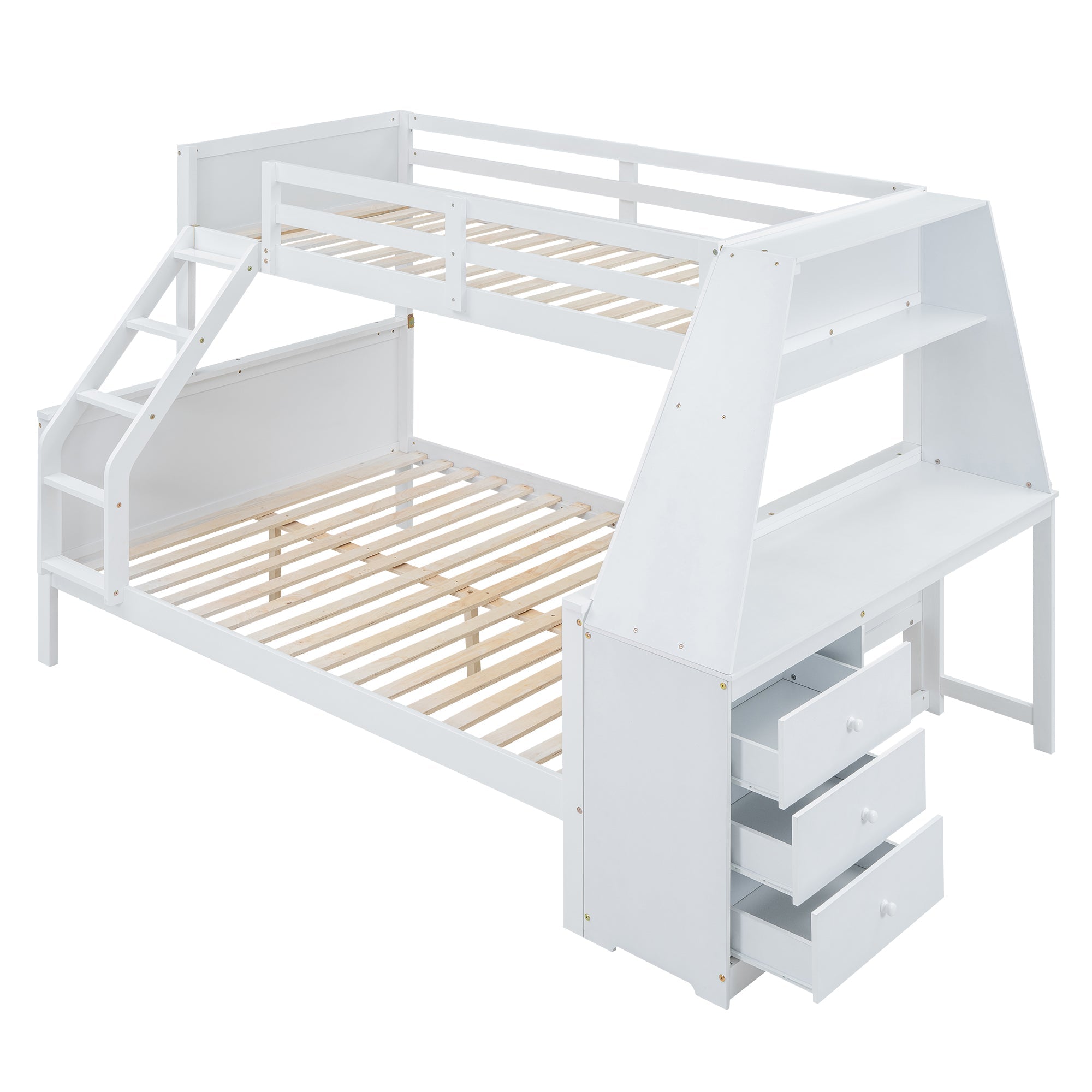 Logidon Bunk Bed 90x200 and 140x200 with Table and Storage Space White