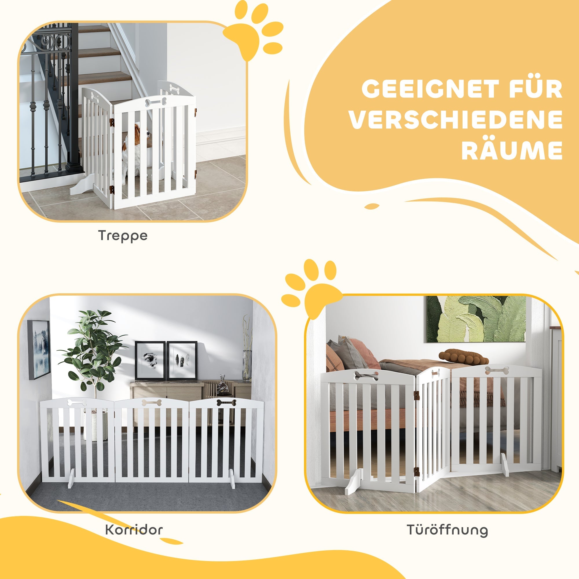 Logidon Hondenafrastering 3-delig 155x61 cm Wit Hout Vrijstaand