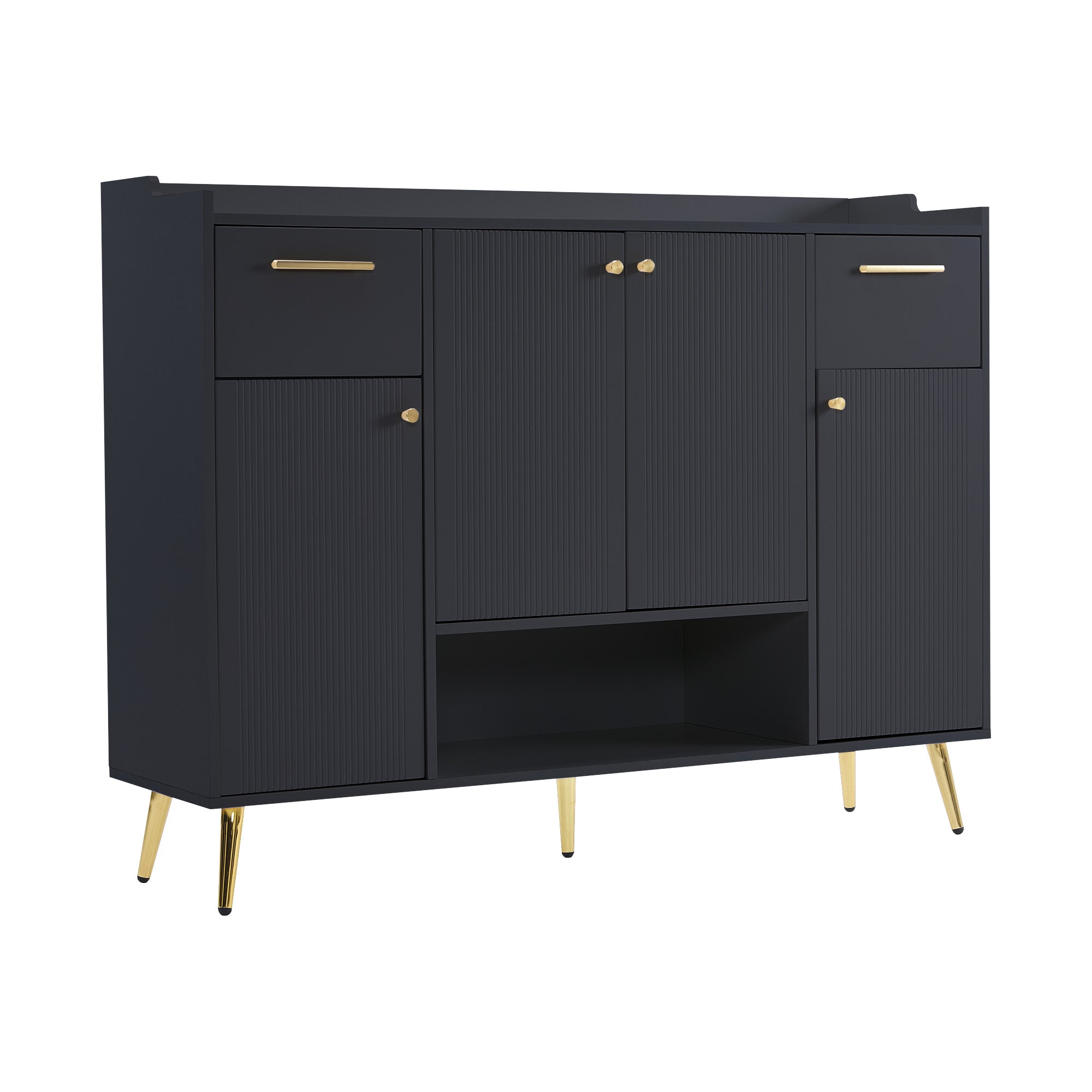 Logidon shoe cabinet black with 2 drawers and 4 doors metal feet