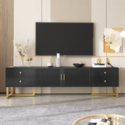 Logidon TV Cabinet Black With Textured Door And Golden Handles