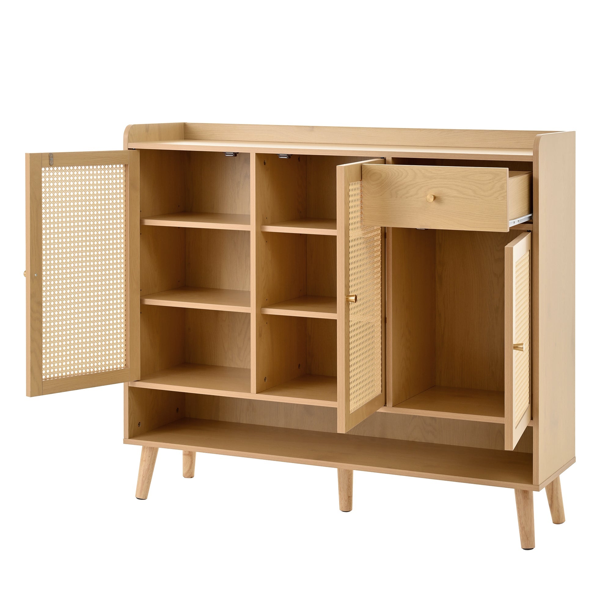 Logidon schoenenkast naturel rotan 120x35x106 met 3 deuren 1 lade