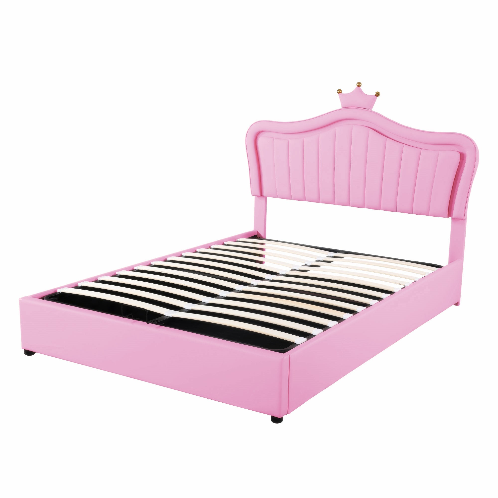 Logidon kinderbed 140x200 roze gestoffeerd bed met hydraulische opbergruimte