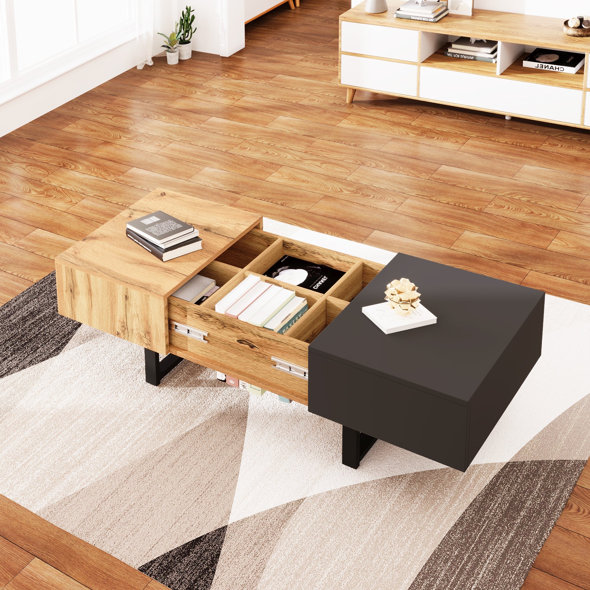 Logidon Salontafel met verschuifbare opbergruimte 155x55x22 cm